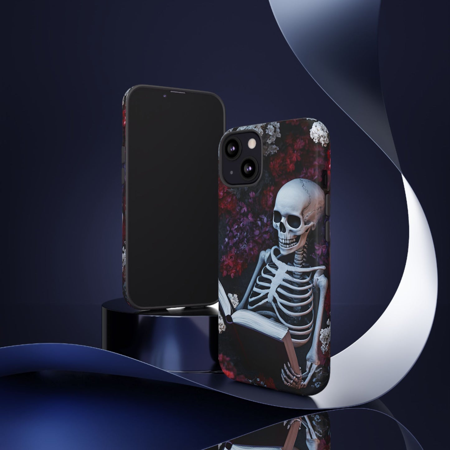 Skeleton Reading Book Phone Case - Bookish Halloween Phone Cases for iPhone 16 15 14 13 12 11, Samsung Galaxy & Google Pixel