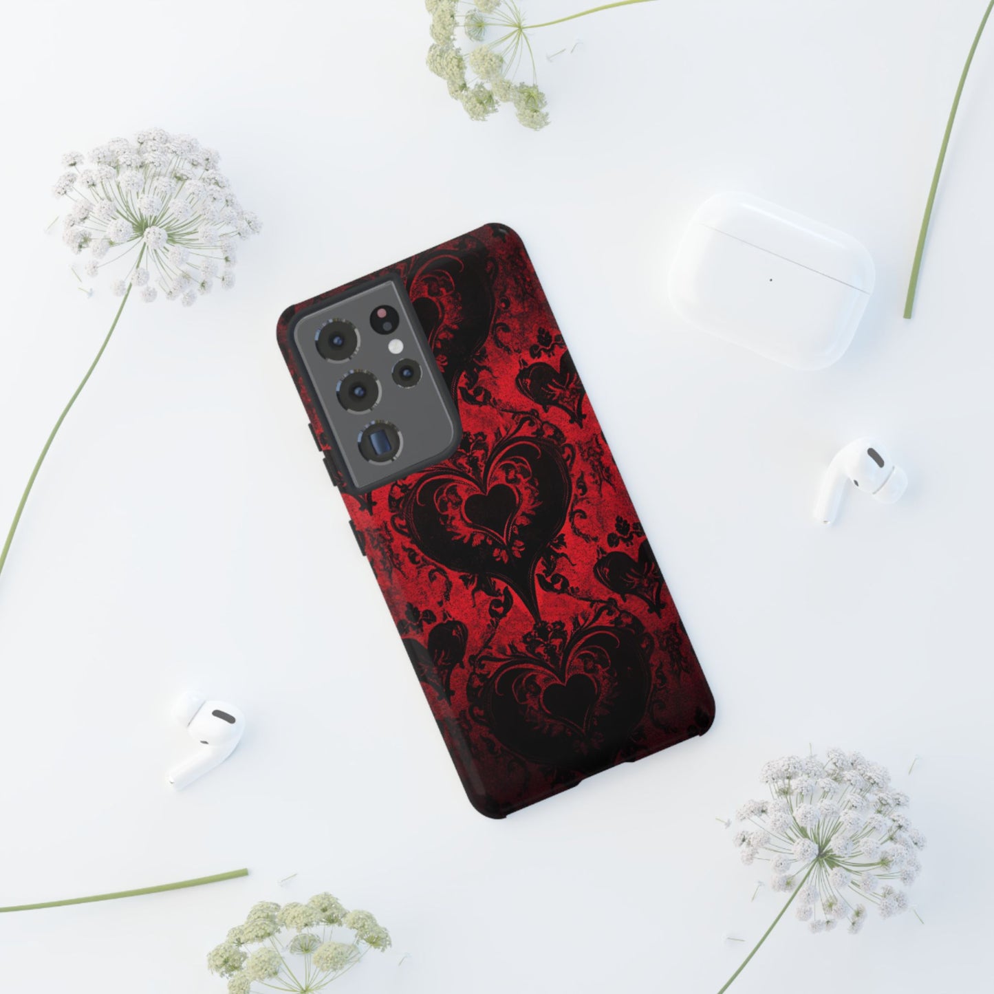 Gothic Dark Romance Phone Case - Black Hearts Phone Cover - iPhone 16 15 14 13 12 11, Samsung Galaxy & Google Pixel Phone Covers