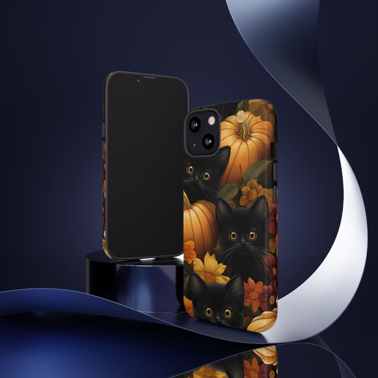 Black Cats and Pumpkins Phone Case - Cute Halloween Phone Cases - iPhone 16 15 14 13 12 11, Samsung Galaxy & Google Pixel Phone Covers