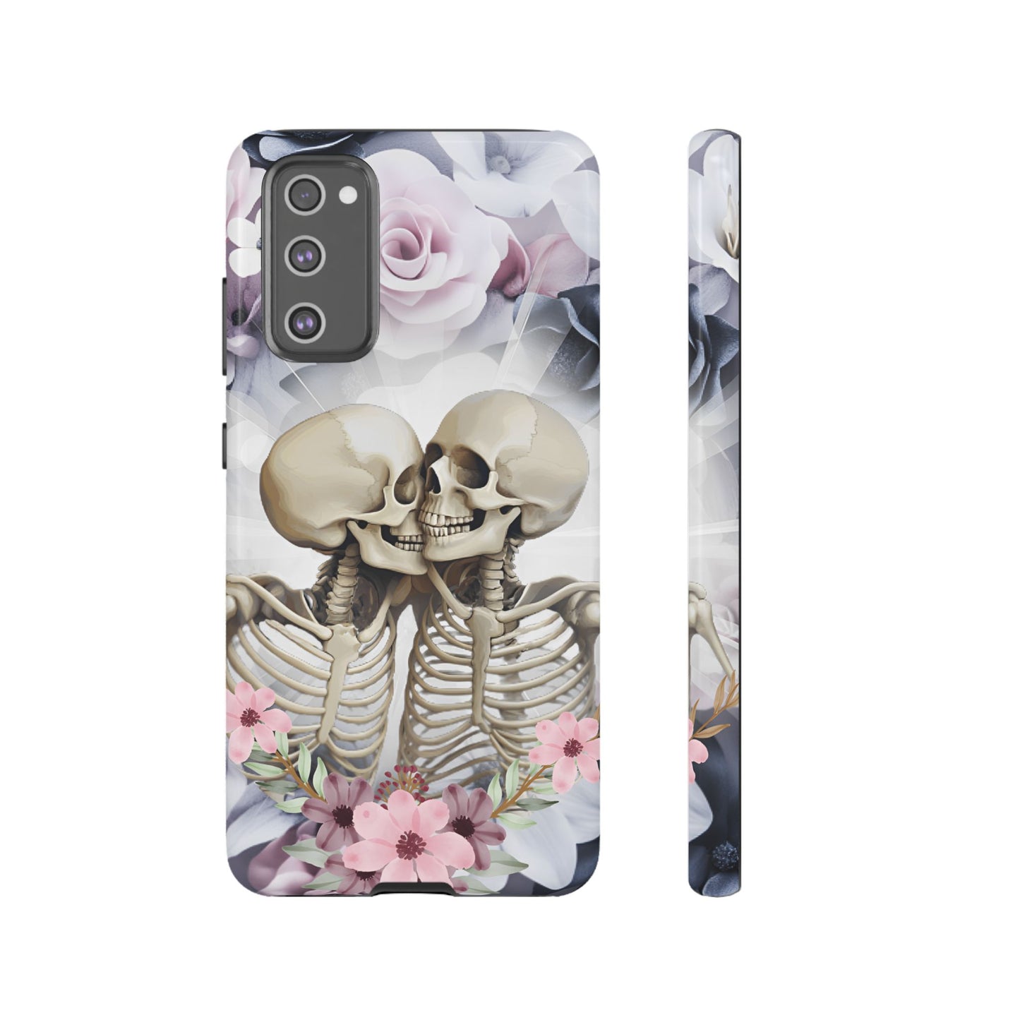 Skeleton Couple Phone Case - Floral Love Halloween Phone Cases for iPhone 16 15 14 13 12 11, Samsung Galaxy & Google Pixel