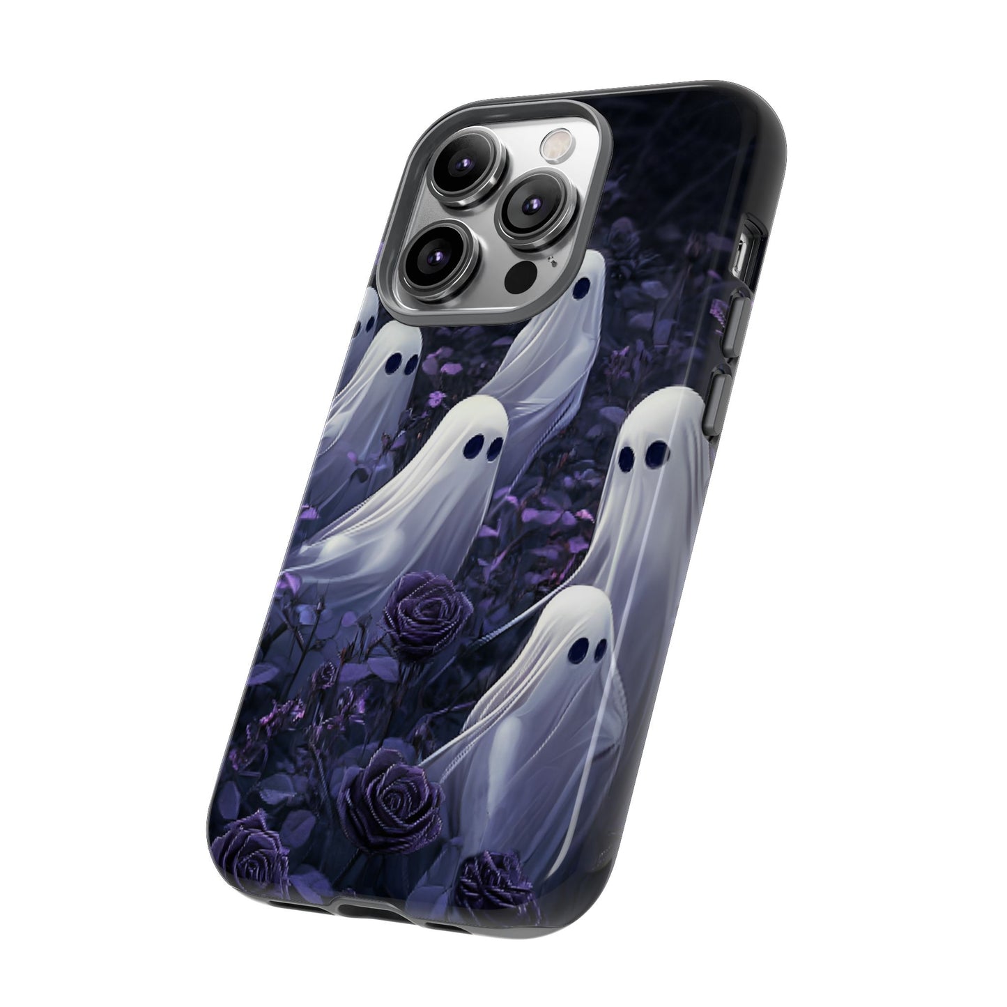 Halloween Phone Case - Ghosts in Purple Rose Garden for iPhone 16 15 14 13 12 11, Samsung Galaxy & Google Pixel Phone Covers