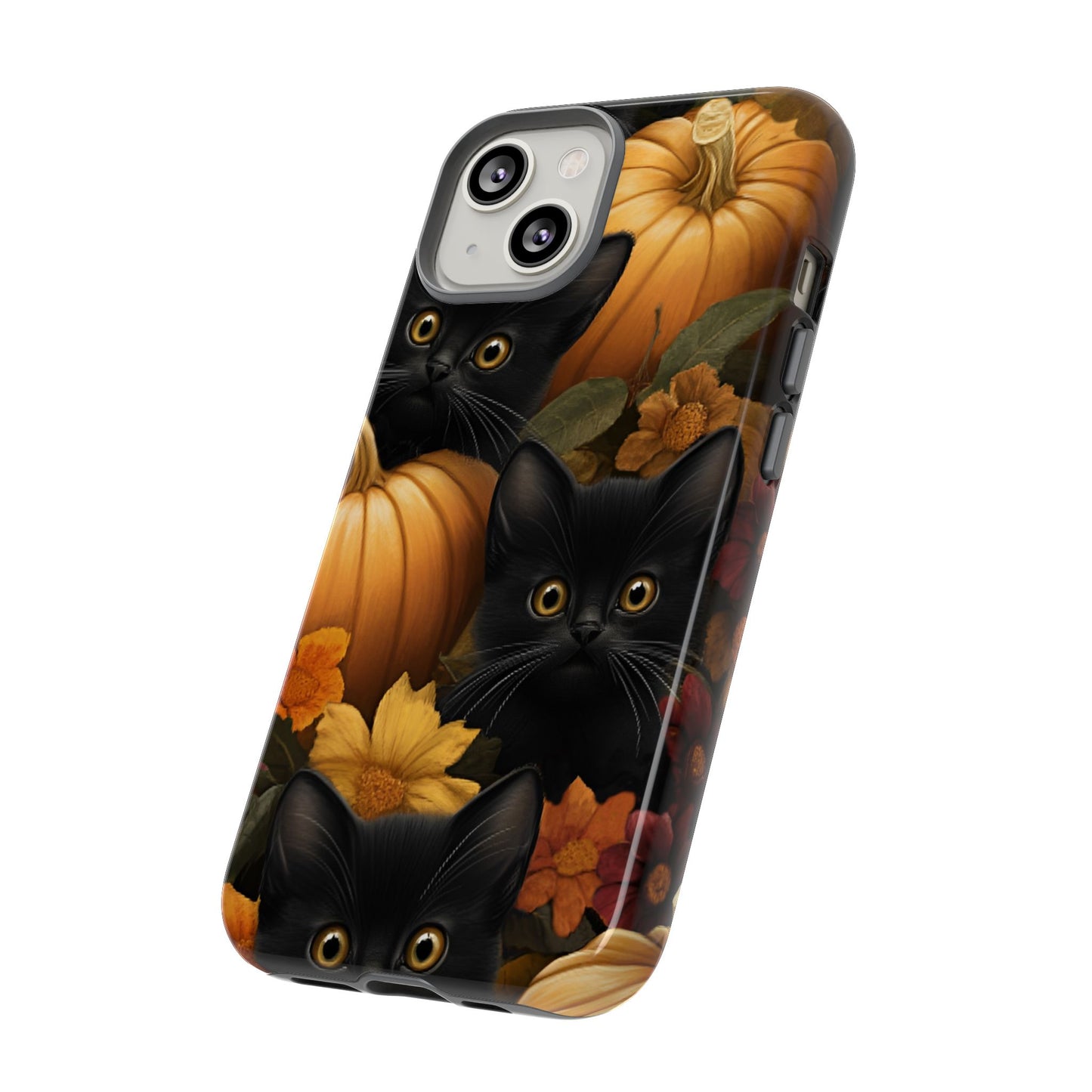 Black Cats and Pumpkins Phone Case - Cute Halloween Phone Cases for iPhone 16 15 14 13 12 11, Samsung Galaxy & Google Pixel