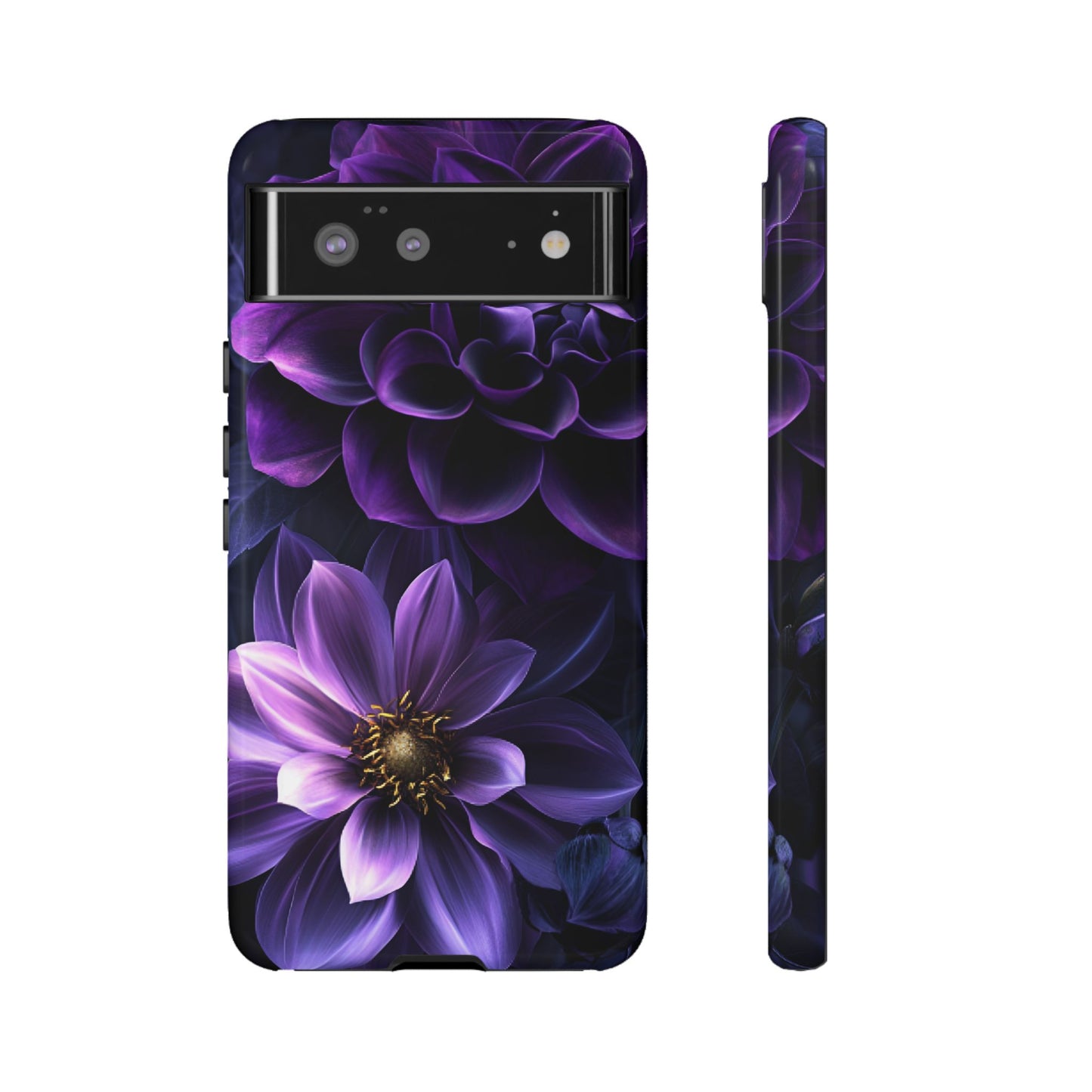 Black and Purple Flowers Phone Case - Dark Gothic Bloom Phone Cases - iPhone 16 15 14 13 12 11, Samsung Galaxy & Google Pixel Phone Covers