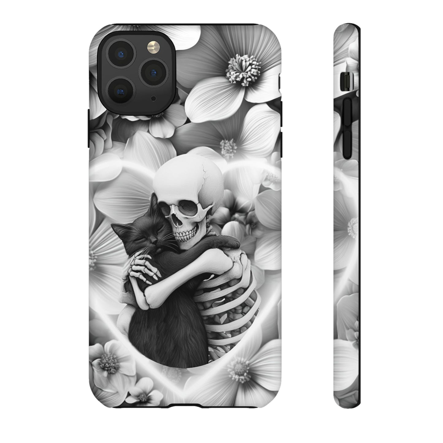 Skeleton & Black Cat Phone Case - Aesthetic Cat Lover Phone Cases- iPhone 16 15 14 13 12 11, Samsung Galaxy & Google Pixel Phone Covers