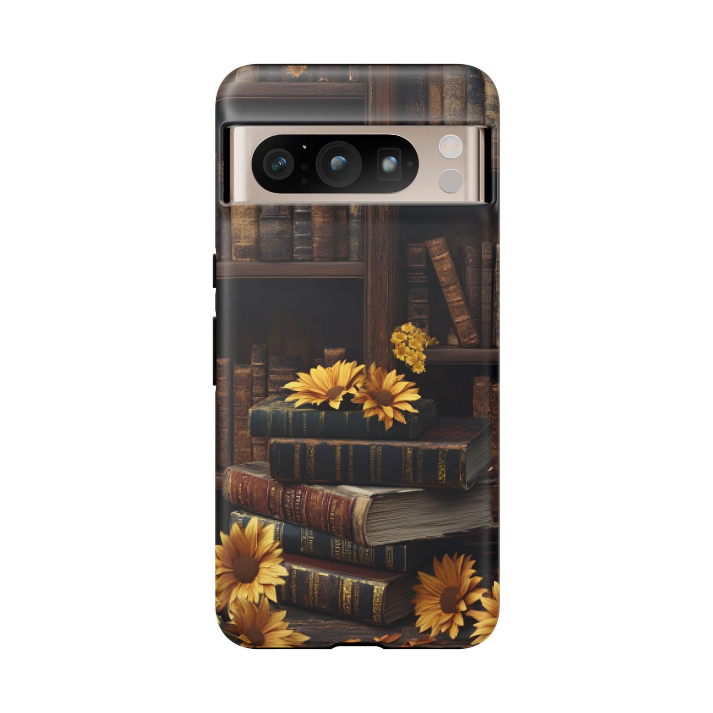 Vintage Books and Sunflowers Phone Case - Dark Academia Library Phone Cases - iPhone 16 15 14 13 12 11, Samsung Galaxy & Google Pixel Phone Covers