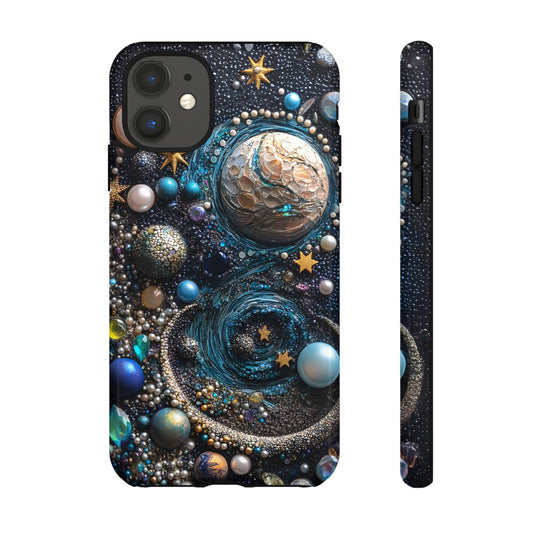 Celestial Mosaic Phone Case, Stars & Planets Collage Phone Case, Aesthetic Sparkly Universe with Beads Jewel and Bling, Gift for Space Lover