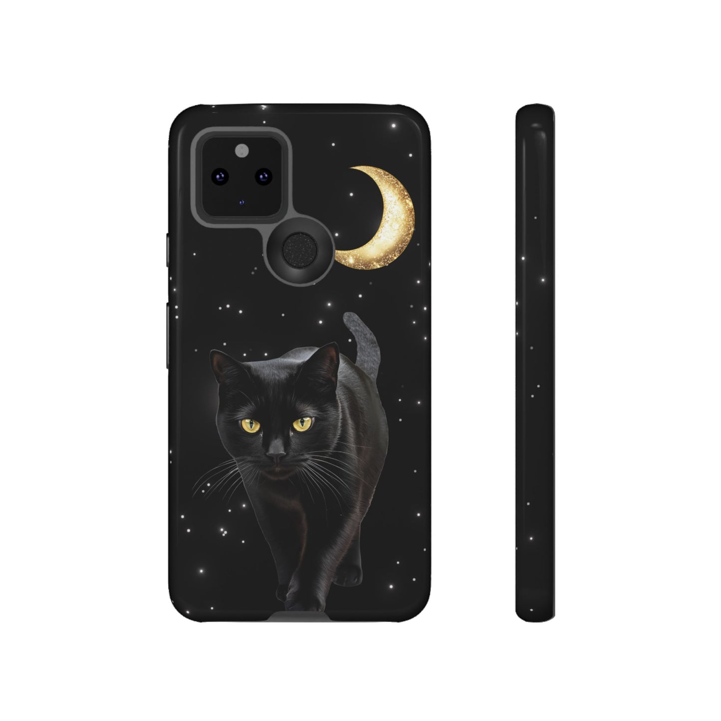 Black Cat and Moon Phone Case - Celestial Cat Lover Phone Cases for iPhone 16 15 14 13 12 11, Samsung Galaxy & Google Pixel