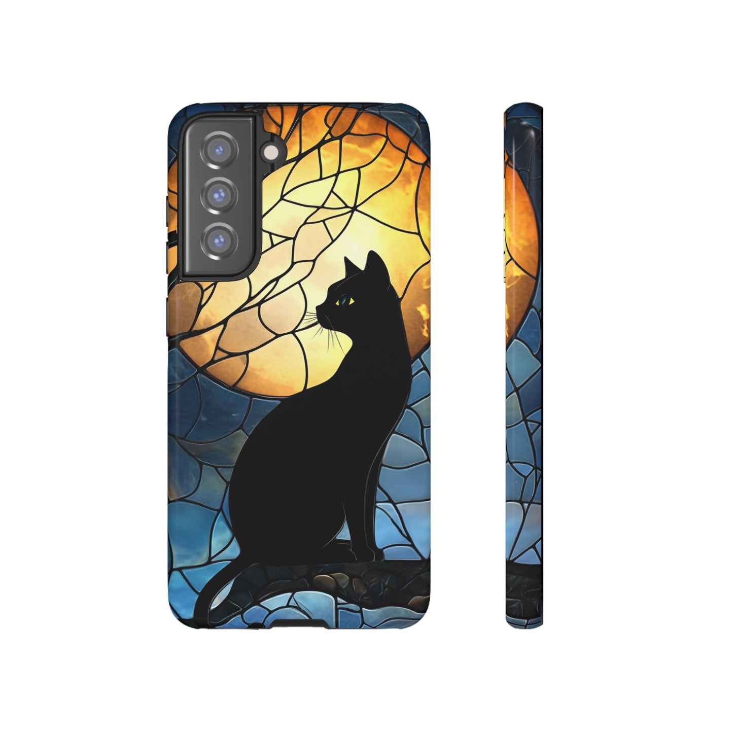 Black Cat and Moon Stained Glass Phone Case - Celestial Cat Lover Phone Cases - iPhone 16 15 14 13 12 11, Samsung Galaxy & Google Pixel Phone Covers