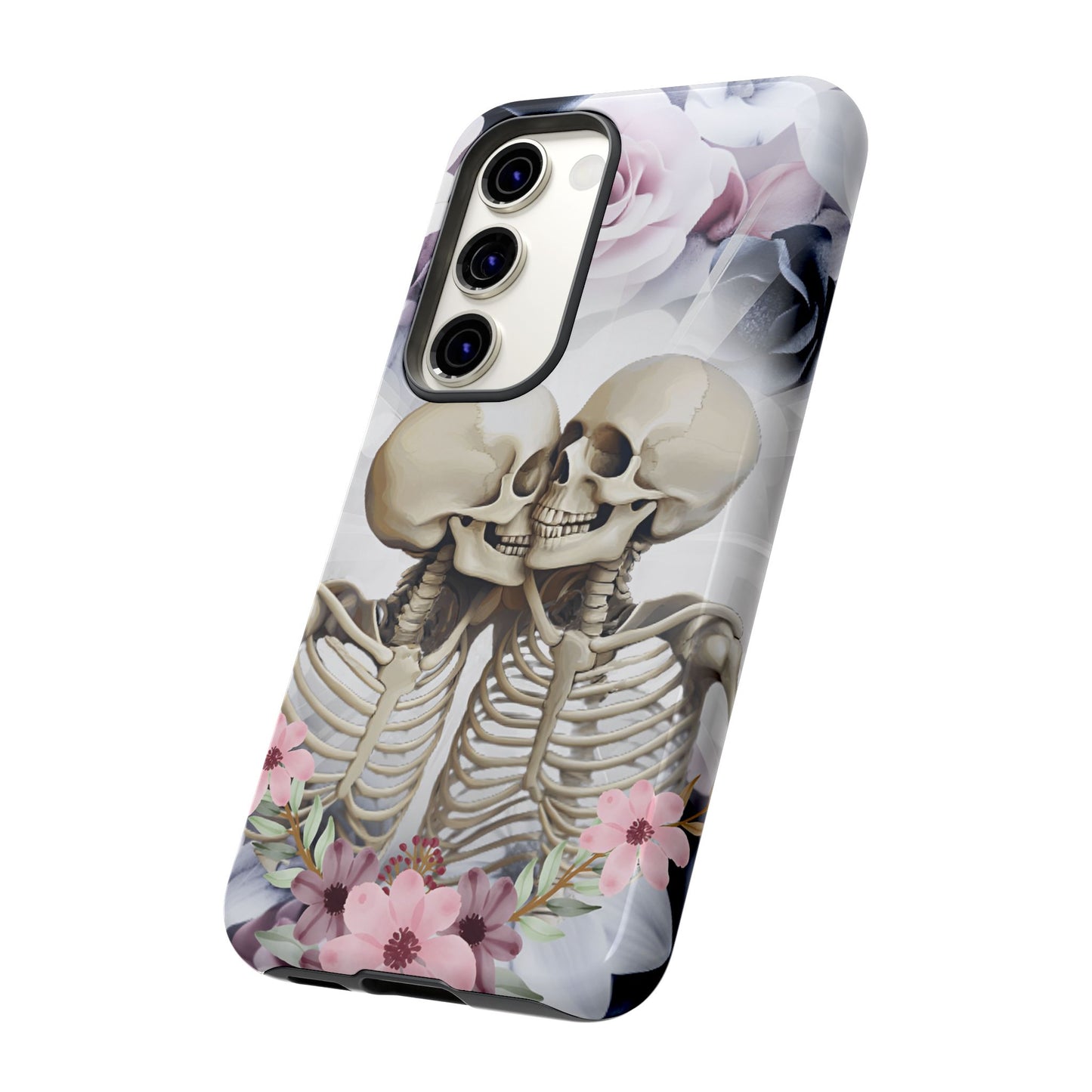 Skeleton Couple Phone Case - Floral Love Halloween Phone Cases for iPhone 16 15 14 13 12 11, Samsung Galaxy & Google Pixel