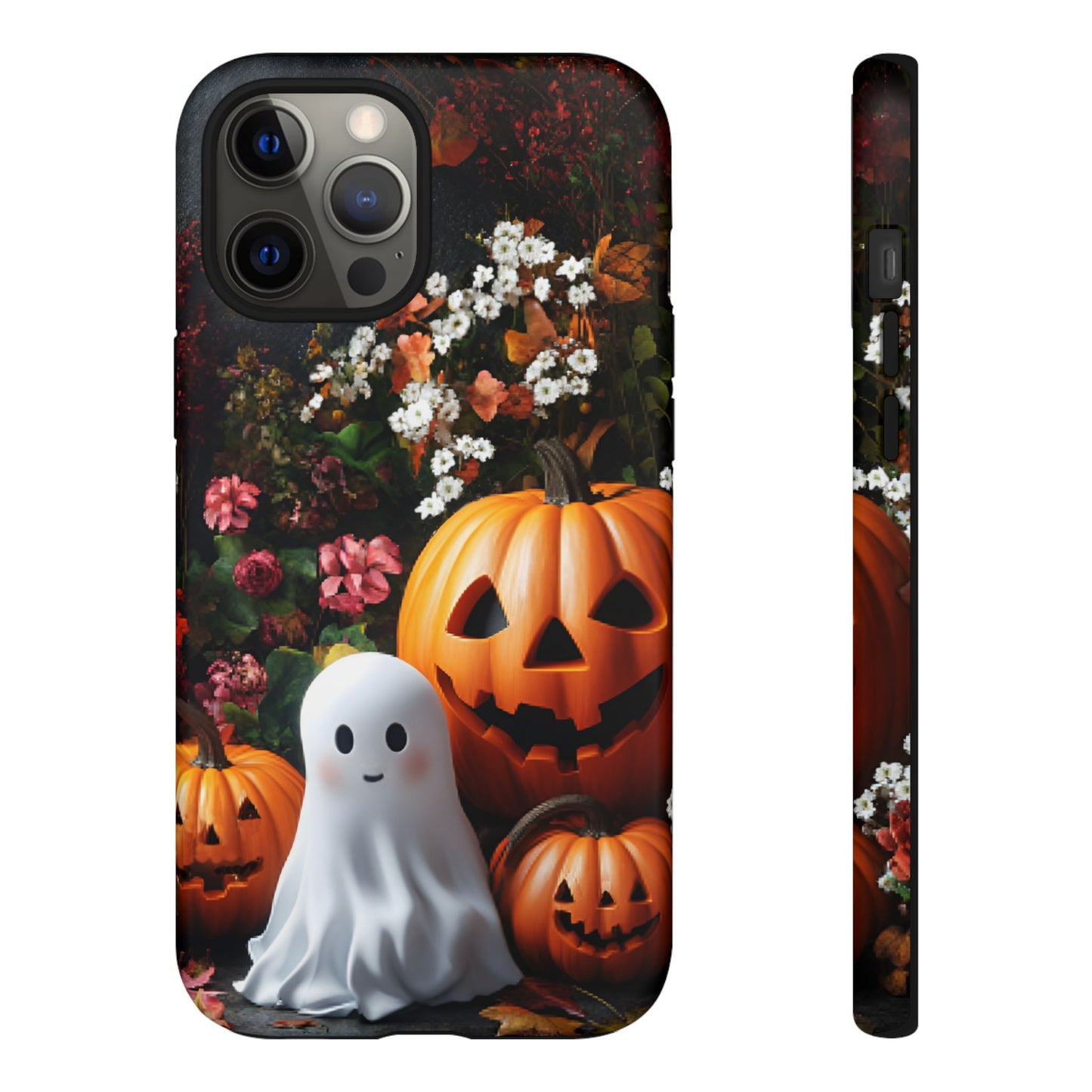 Halloween Phone Case with Cute Ghost and Pumpkins - iPhone 16 15 14 13 12 11, Samsung Galaxy & Google Pixel Phone Covers