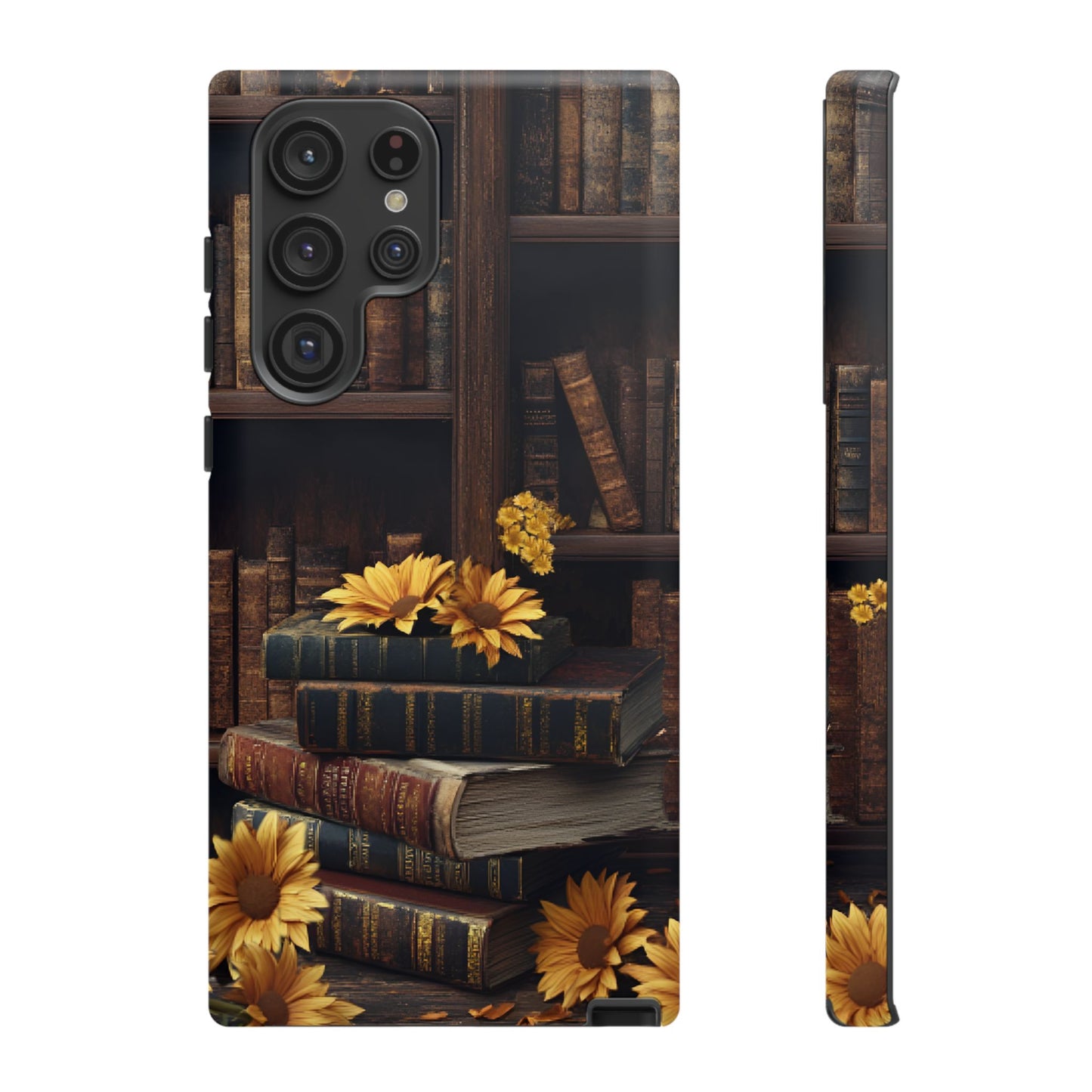 Vintage Books and Sunflowers Phone Case - Dark Academia Library Phone Cases for iPhone 16 15 14 13 12 11, Samsung Galaxy & Google Pixel