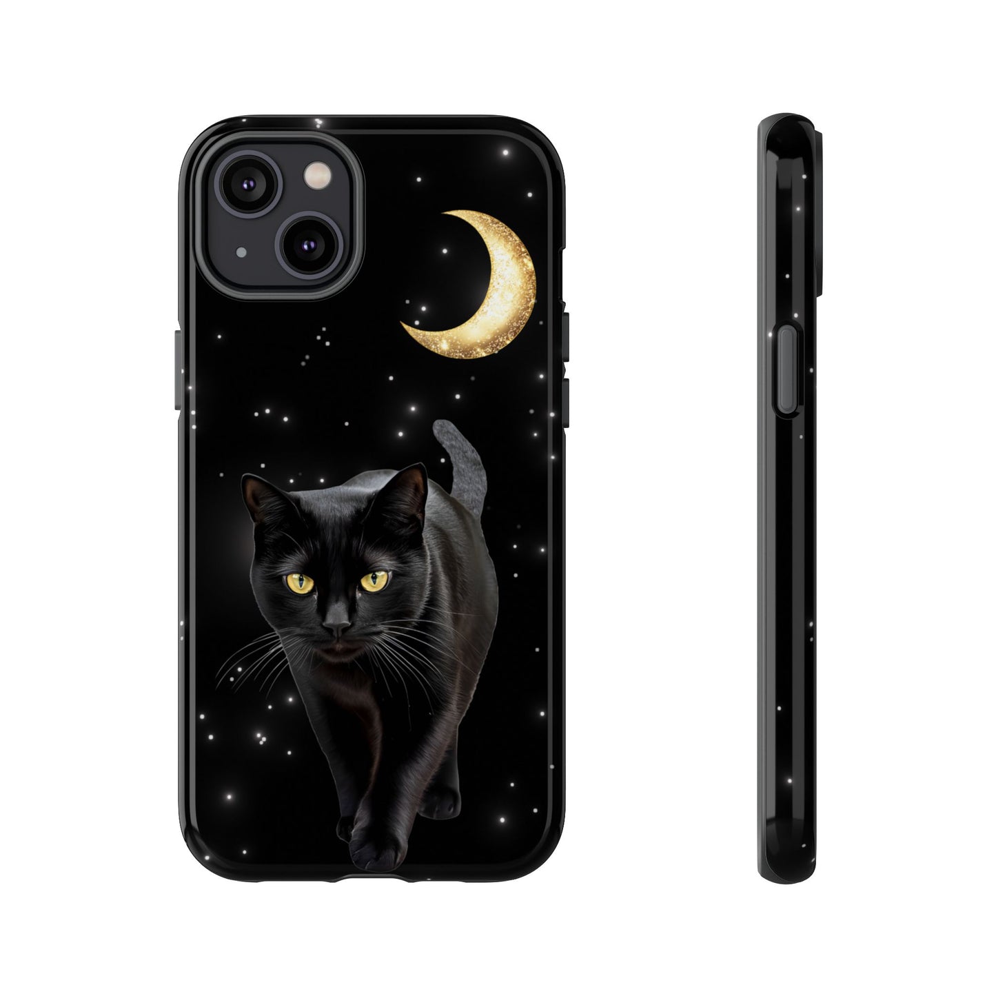 Black Cat and Moon Phone Case - Celestial Cat Lover Phone Cases for iPhone 16 15 14 13 12 11, Samsung Galaxy & Google Pixel