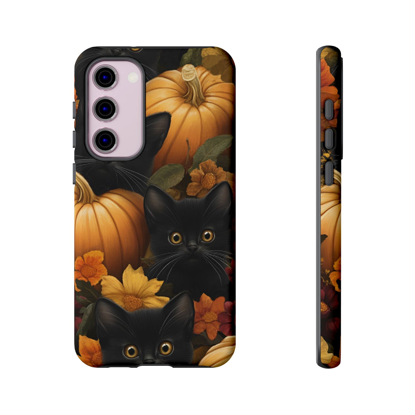 Black Cats and Pumpkins Phone Case - Cute Halloween Phone Cases - iPhone 16 15 14 13 12 11, Samsung Galaxy & Google Pixel Phone Covers