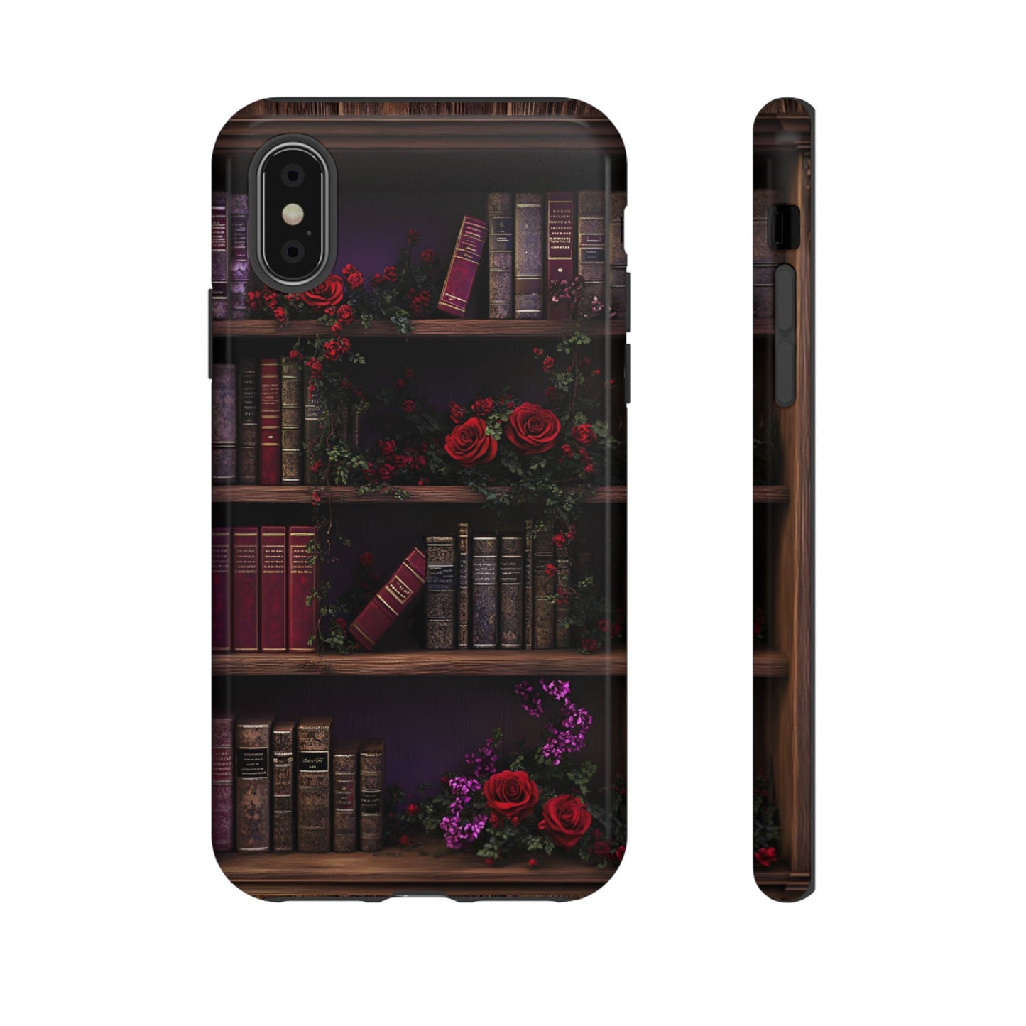 Book Lovers Phone Case - Roses and Books in Moody Vintage Bookshelf - iPhone 16 15 14 13 12 11, Samsung Galaxy & Google Pixel Phone Covers - Boo and Bewear