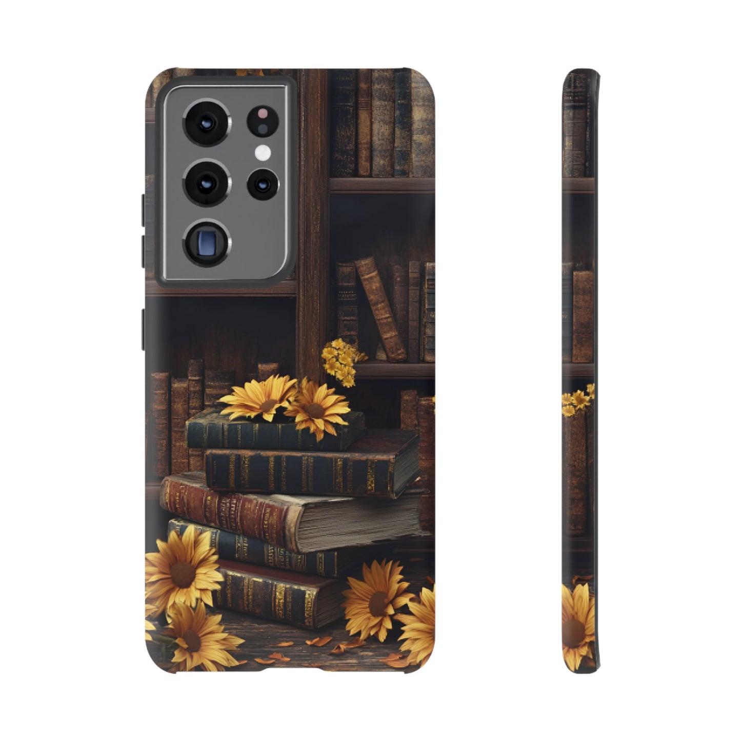 Vintage Books and Sunflowers Phone Case - Dark Academia Library Phone Cases for iPhone 16 15 14 13 12 11, Samsung Galaxy & Google Pixel