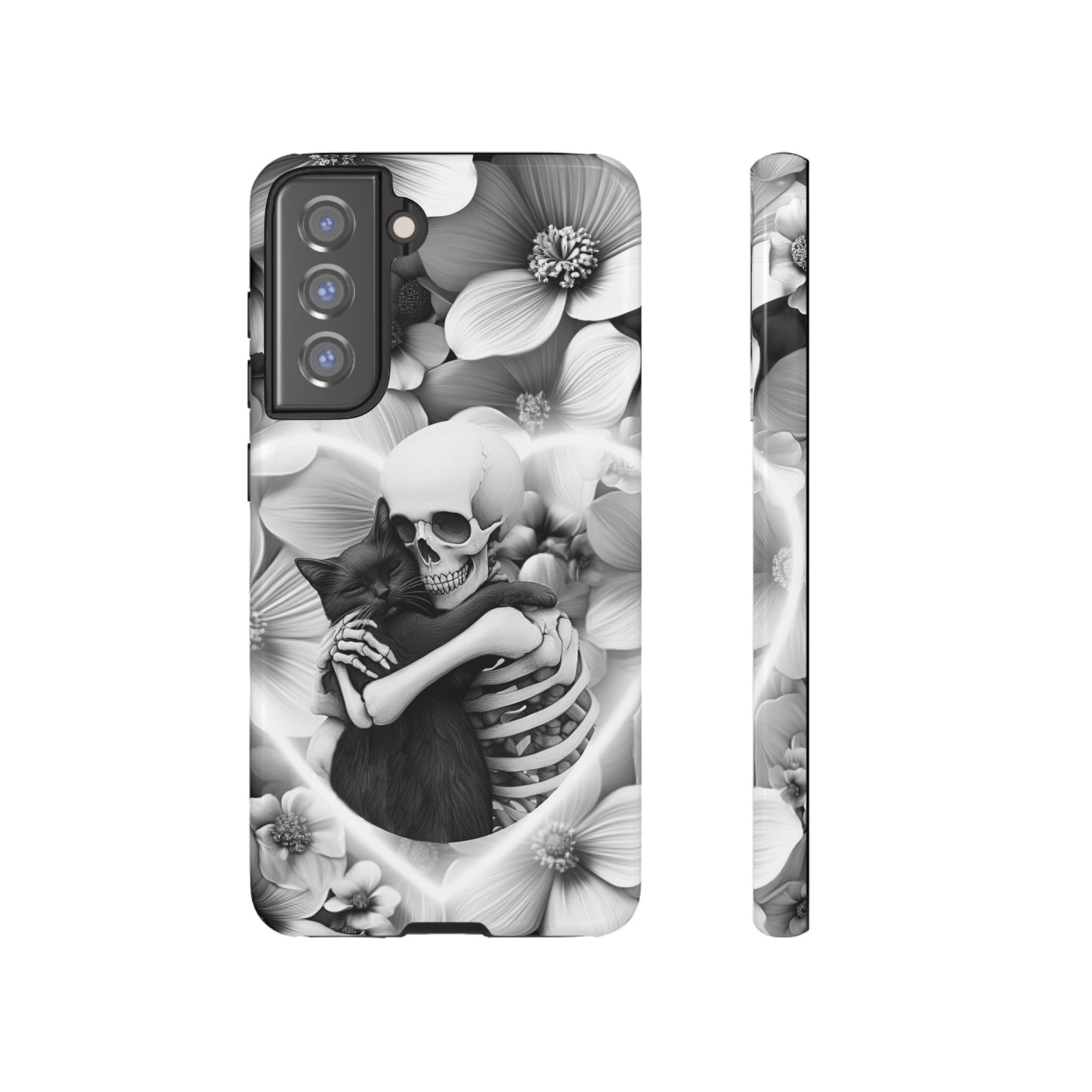 Skeleton & Black Cat Phone Case - Aesthetic Cat Lover Phone Cases- iPhone 16 15 14 13 12 11, Samsung Galaxy & Google Pixel Phone Covers