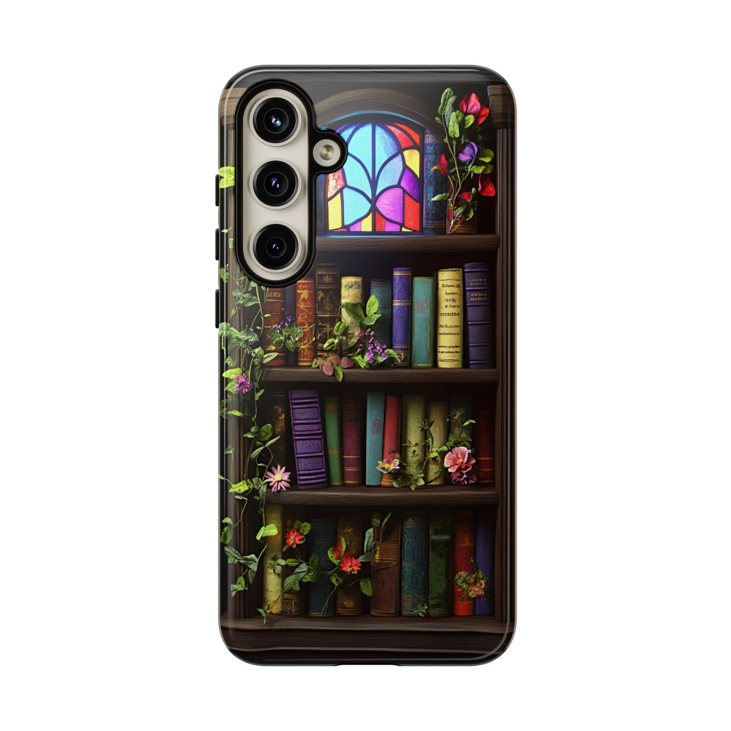 Bookshelf and Stained Glass Window Phone Case - Book Lover Phone Cases - iPhone 16 15 14 13 12 11, Samsung Galaxy & Google Pixel Phone Covers