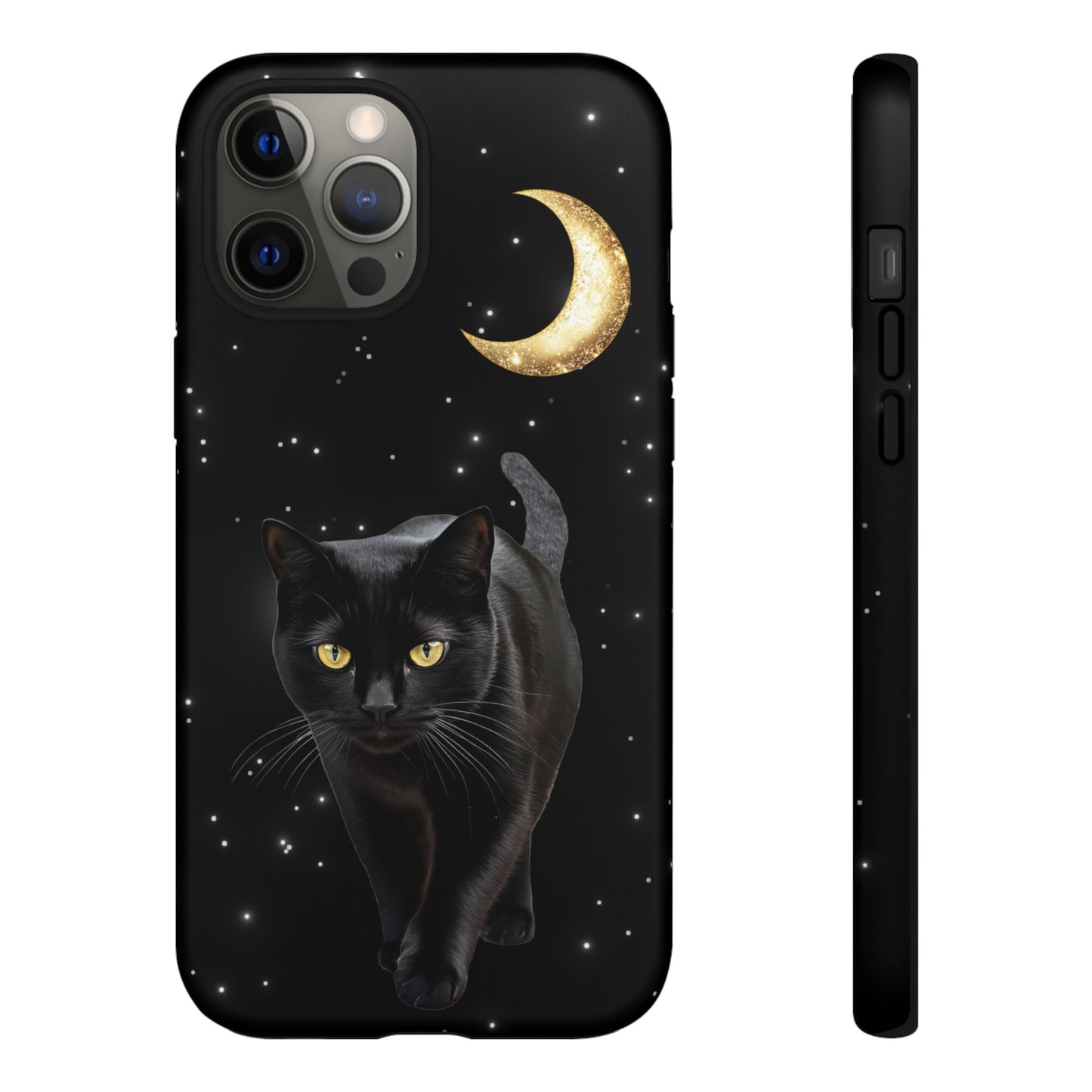 Black Cat and Moon Phone Case - Celestial Cat Lover Phone Cases for iPhone 16 15 14 13 12 11, Samsung Galaxy & Google Pixel