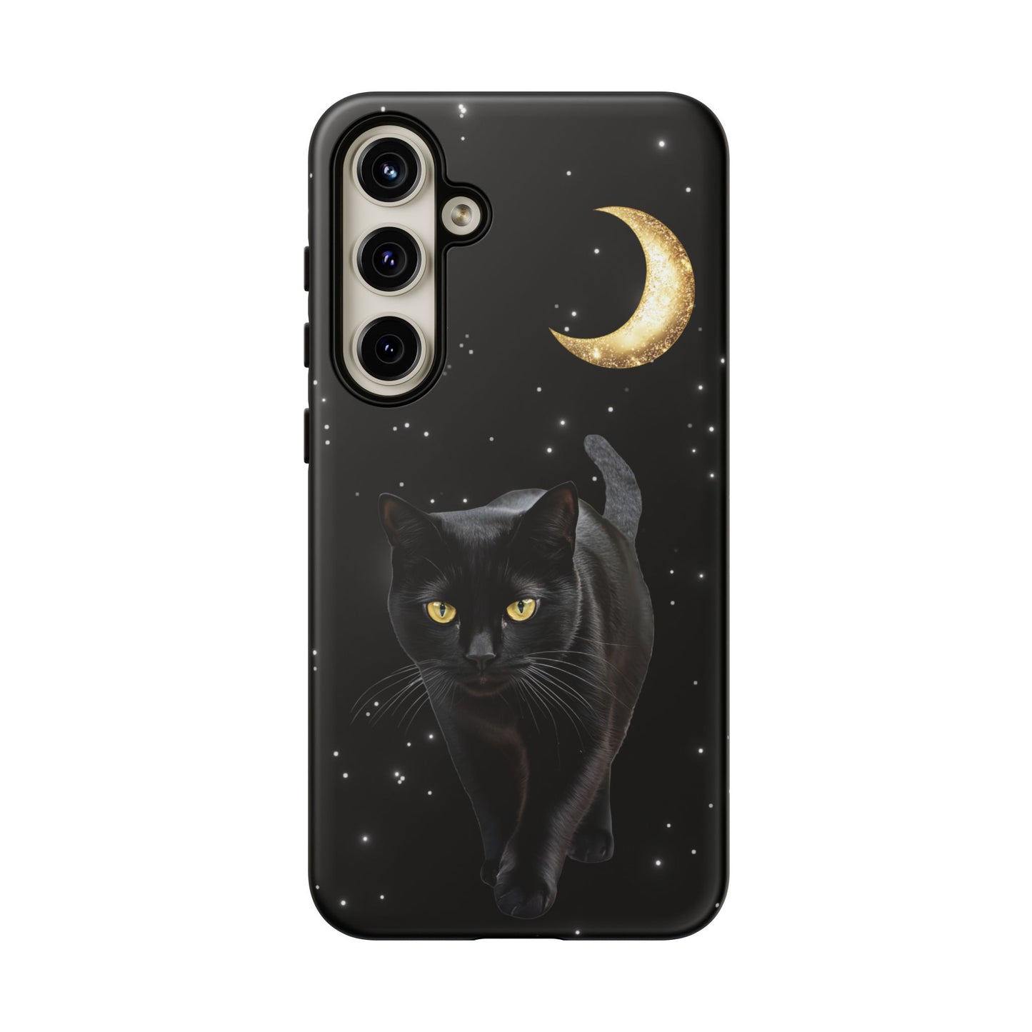 Black Cat and Moon Phone Case - Celestial Cat Lover Phone Cases for iPhone 16 15 14 13 12 11, Samsung Galaxy & Google Pixel