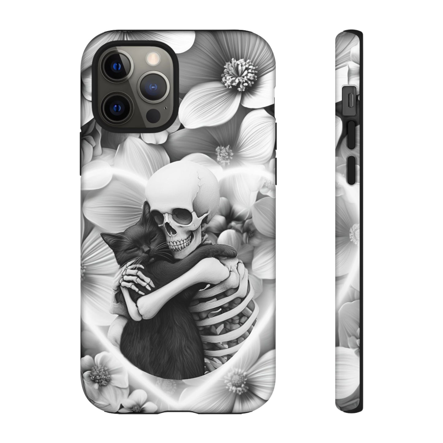 Skeleton & Black Cat Phone Case - Aesthetic Cat Lover Phone Cases for iPhone 16 15 14 13 12 11, Samsung Galaxy & Google Pixel