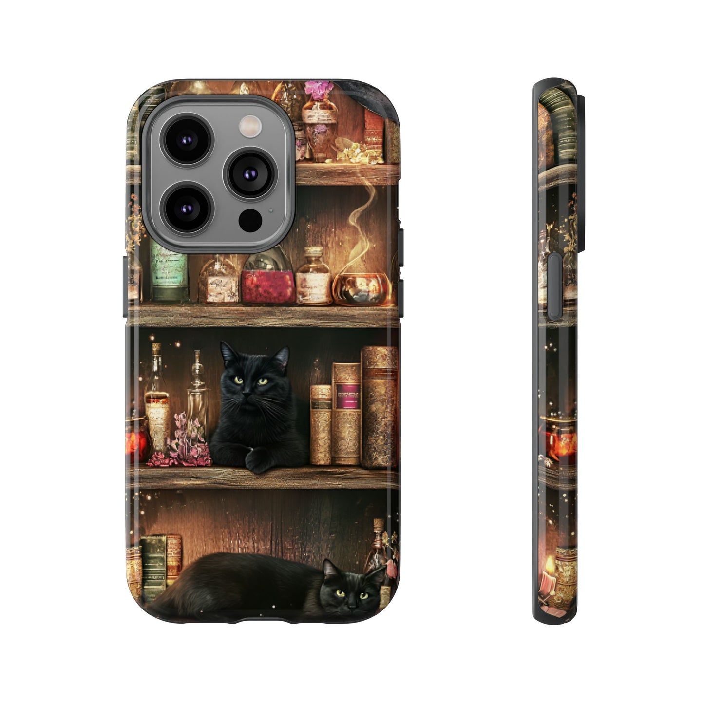 Witch Bookshelf Phone Case - Witchy Books Potions and Black Cats for iPhone 16 15 14 13 12 11, Samsung Galaxy & Google Pixel