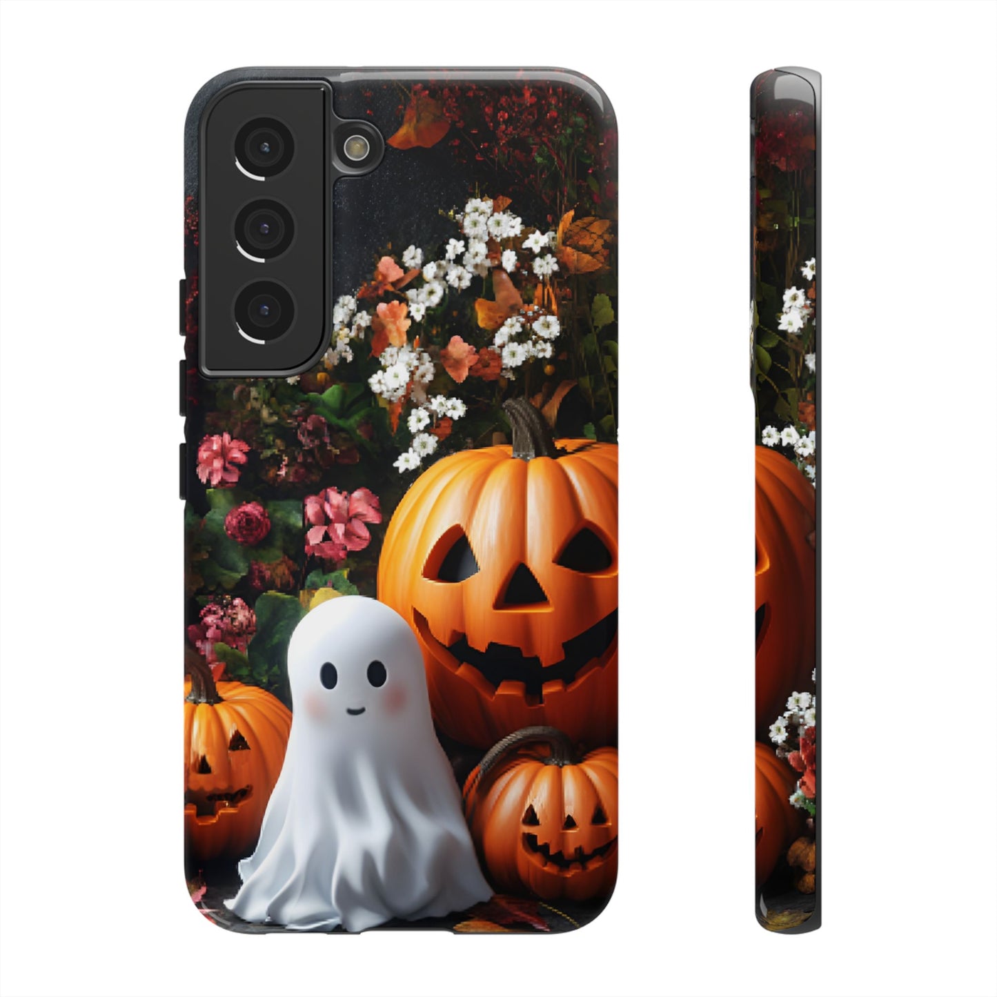 Halloween Phone Case with Cute Ghost and Pumpkins for iPhone 16 15 14 13 12 11, Samsung Galaxy & Google Pixel