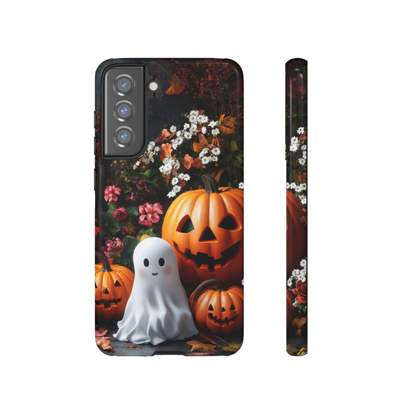 Halloween Phone Case with Cute Ghost and Pumpkins for iPhone 16 15 14 13 12 11, Samsung Galaxy & Google Pixel