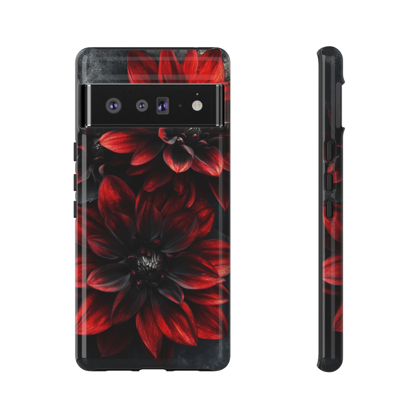 Black and Red Flower Phone Case - Gothic Dark Floral Phone Cases for iPhone 16 15 14 13 12 11, Samsung Galaxy & Google Pixel