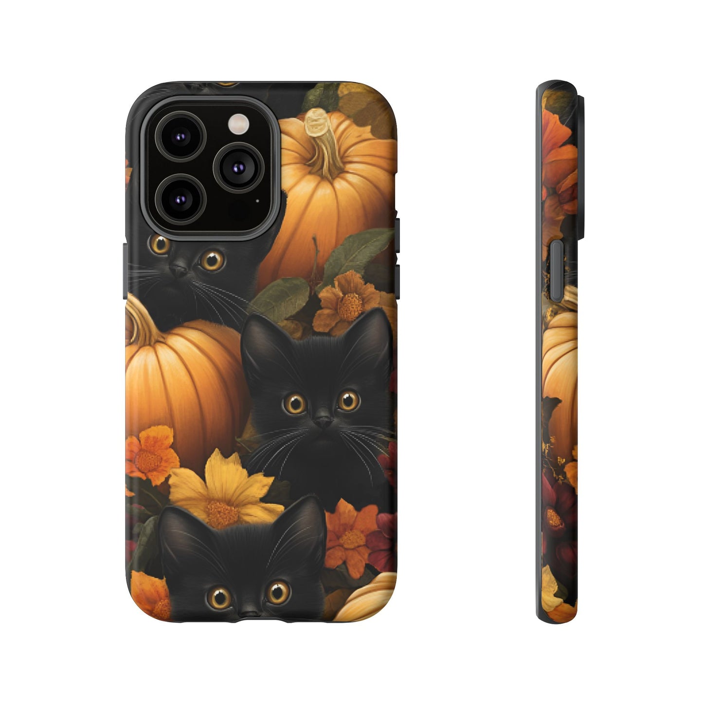 Black Cats and Pumpkins Phone Case - Cute Halloween Phone Cases - iPhone 16 15 14 13 12 11, Samsung Galaxy & Google Pixel Phone Covers