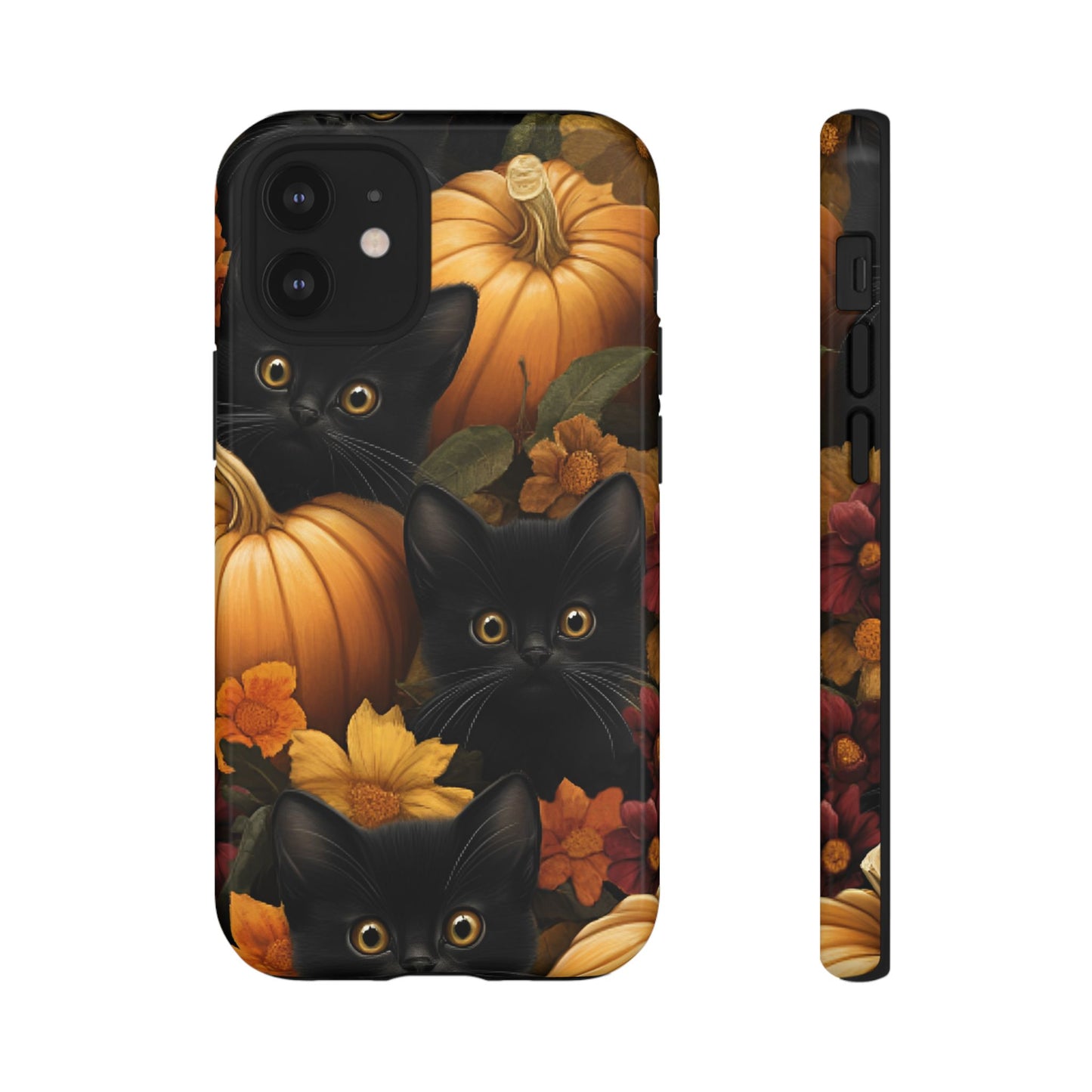 Black Cats and Pumpkins Phone Case - Cute Halloween Phone Cases - iPhone 16 15 14 13 12 11, Samsung Galaxy & Google Pixel Phone Covers