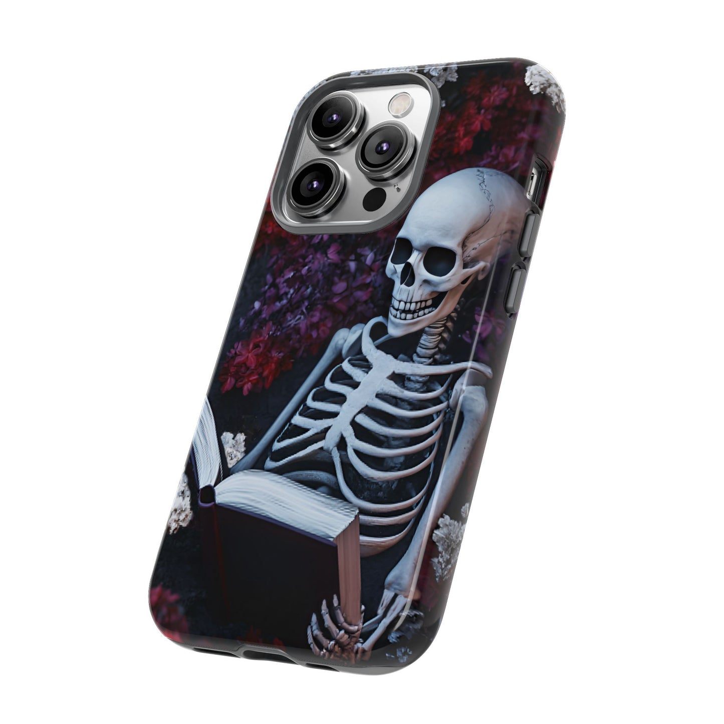 Skeleton Reading Book Phone Case - Bookish Halloween Phone Cases - iPhone 16 15 14 13 12 11, Samsung Galaxy & Google Pixel Phone Covers