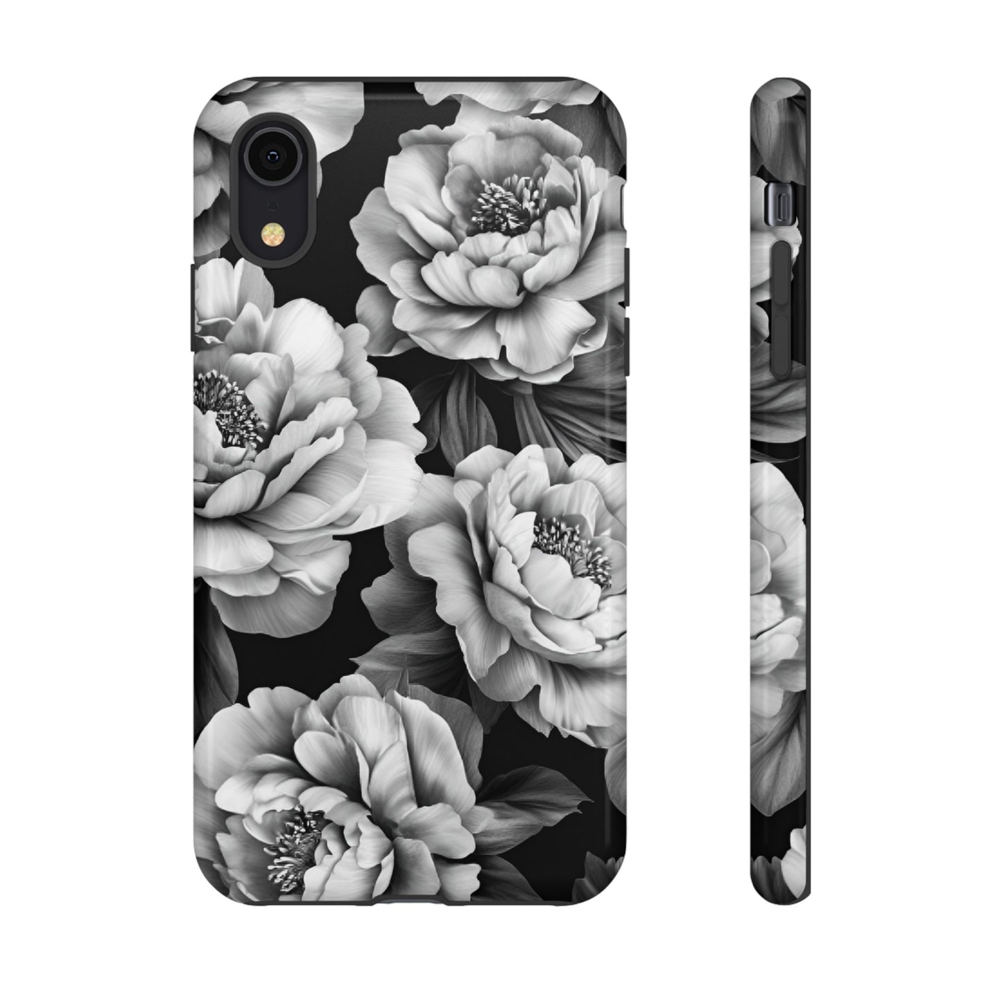 Black and White Peony Flower Phone Case - Aesthetic Dark Floral Phone Cases - iPhone 16 15 14 13 12 11, Samsung Galaxy & Google Pixel Phone Covers - Boo and Bewear