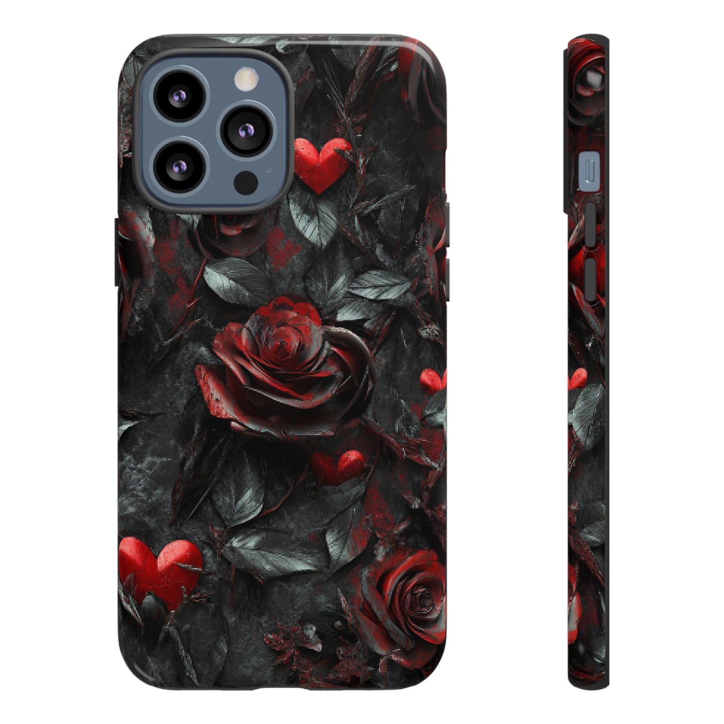 Gothic Valentine Phone Case - Dark Romance Roses and Hearts - iPhone 16 15 14 13 12 11, Samsung Galaxy & Google Pixel Phone Covers