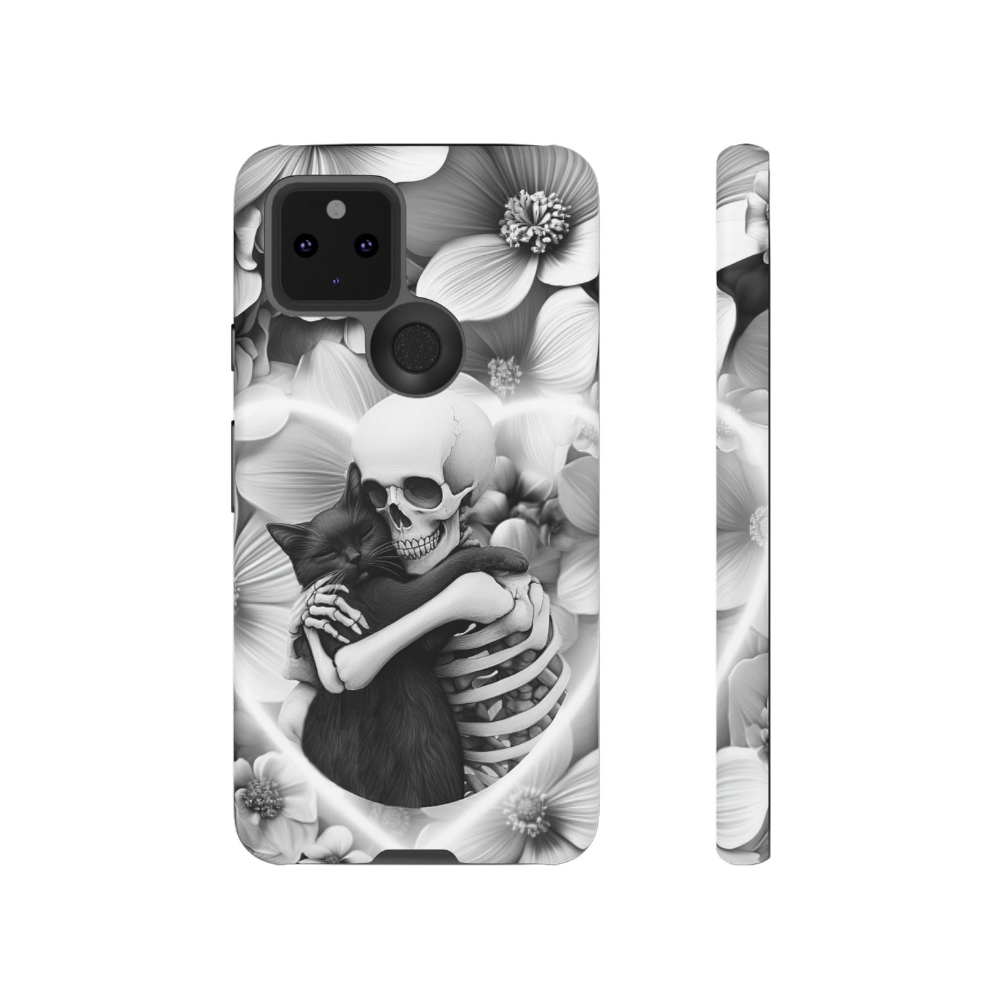 Skeleton & Black Cat Phone Case - Aesthetic Cat Lover Phone Cases- iPhone 16 15 14 13 12 11, Samsung Galaxy & Google Pixel Phone Covers