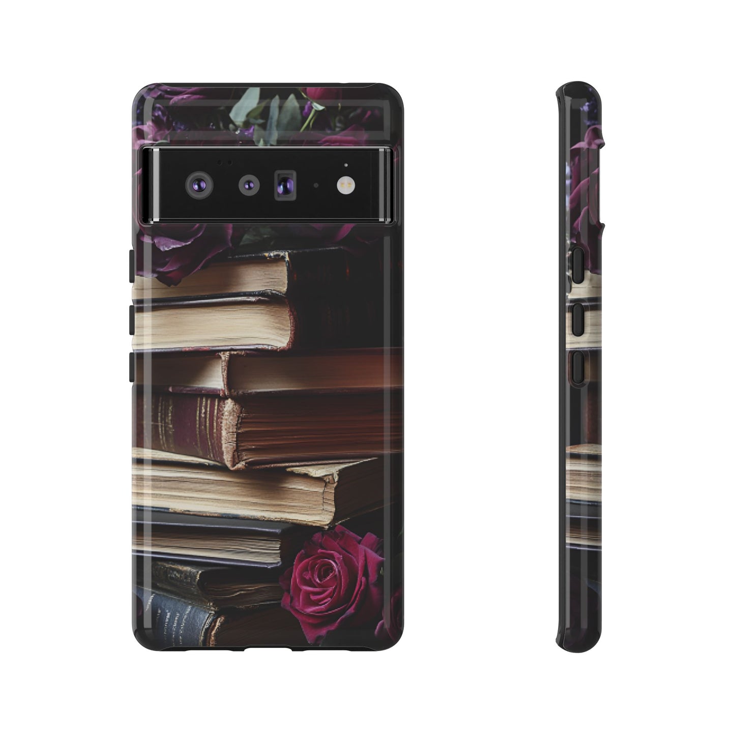 Books and Roses Phone Case - Bookish Dark Academia Phone Cover for iPhone 16 15 14 13 12 11, Samsung Galaxy & Google Pixel