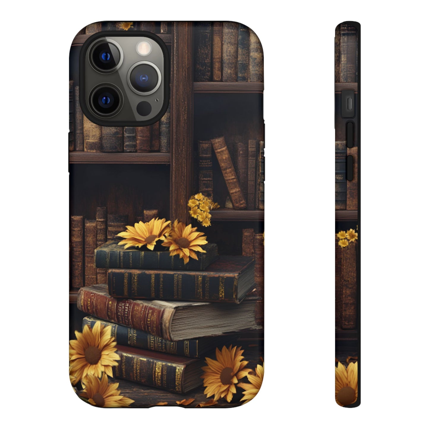 Vintage Books and Sunflowers Phone Case - Dark Academia Library Phone Cases - iPhone 16 15 14 13 12 11, Samsung Galaxy & Google Pixel Phone Covers