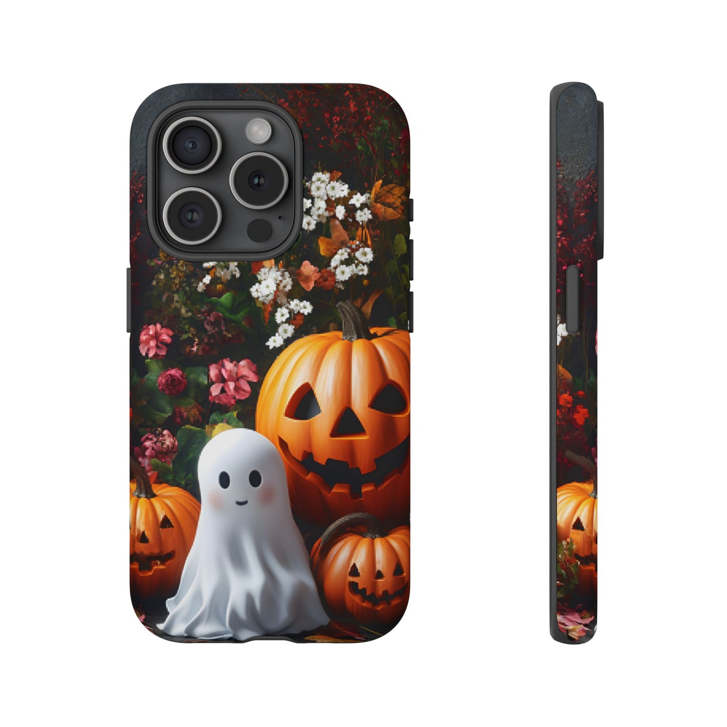 Halloween Phone Case with Cute Ghost and Pumpkins - iPhone 16 15 14 13 12 11, Samsung Galaxy & Google Pixel Phone Covers