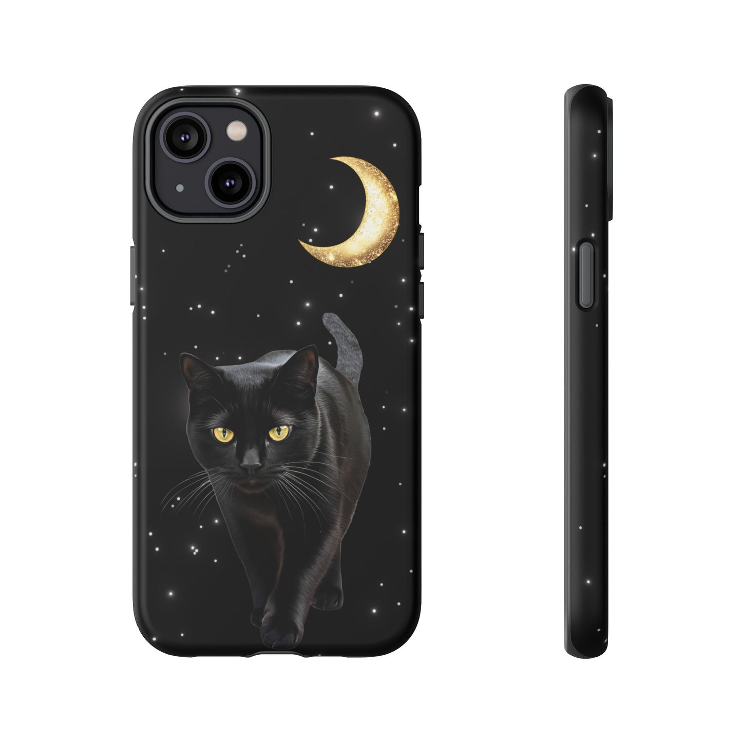 Black Cat and Moon Phone Case - Celestial Cat Lover Phone Cases for iPhone 16 15 14 13 12 11, Samsung Galaxy & Google Pixel