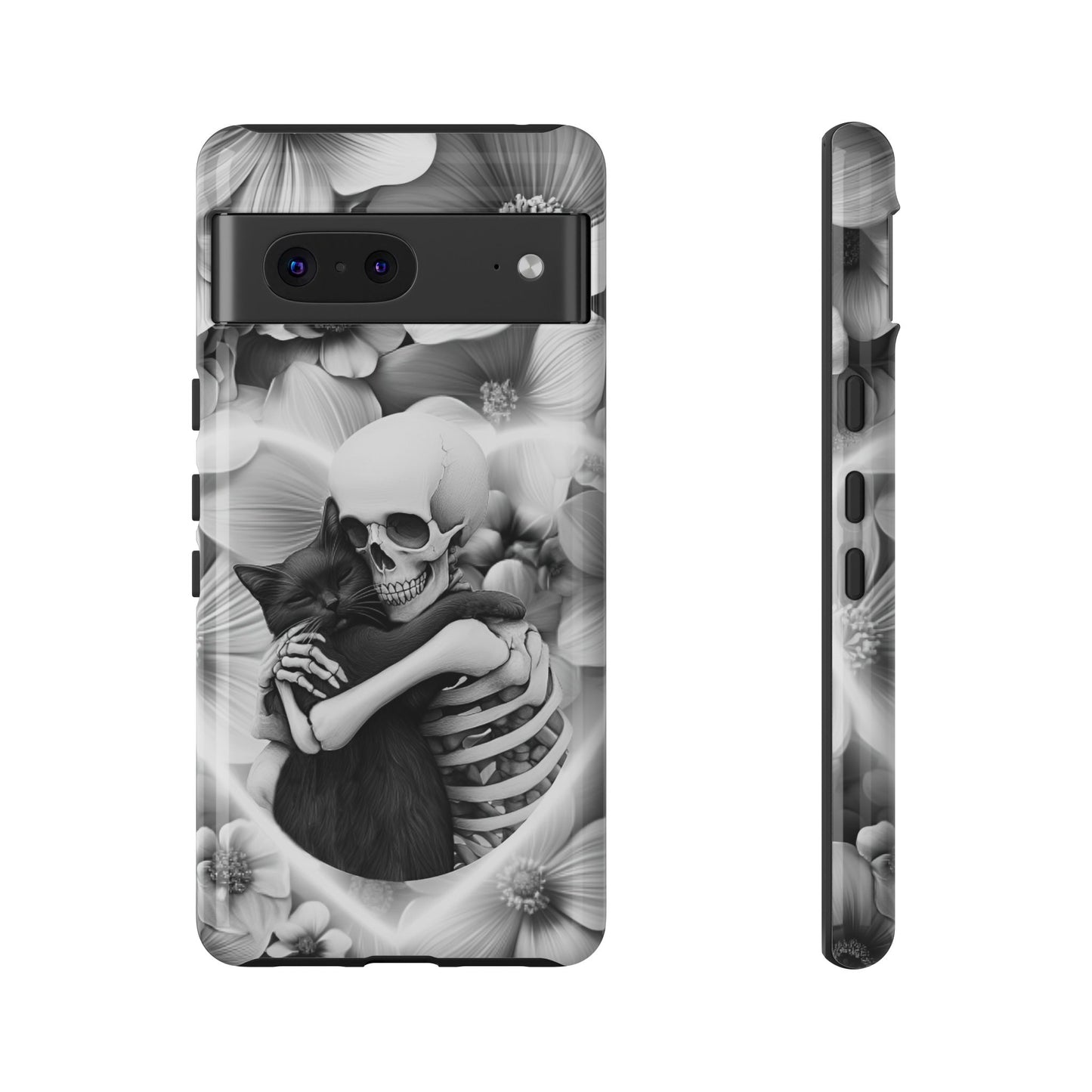 Skeleton & Black Cat Phone Case - Aesthetic Cat Lover Phone Cases- iPhone 16 15 14 13 12 11, Samsung Galaxy & Google Pixel Phone Covers