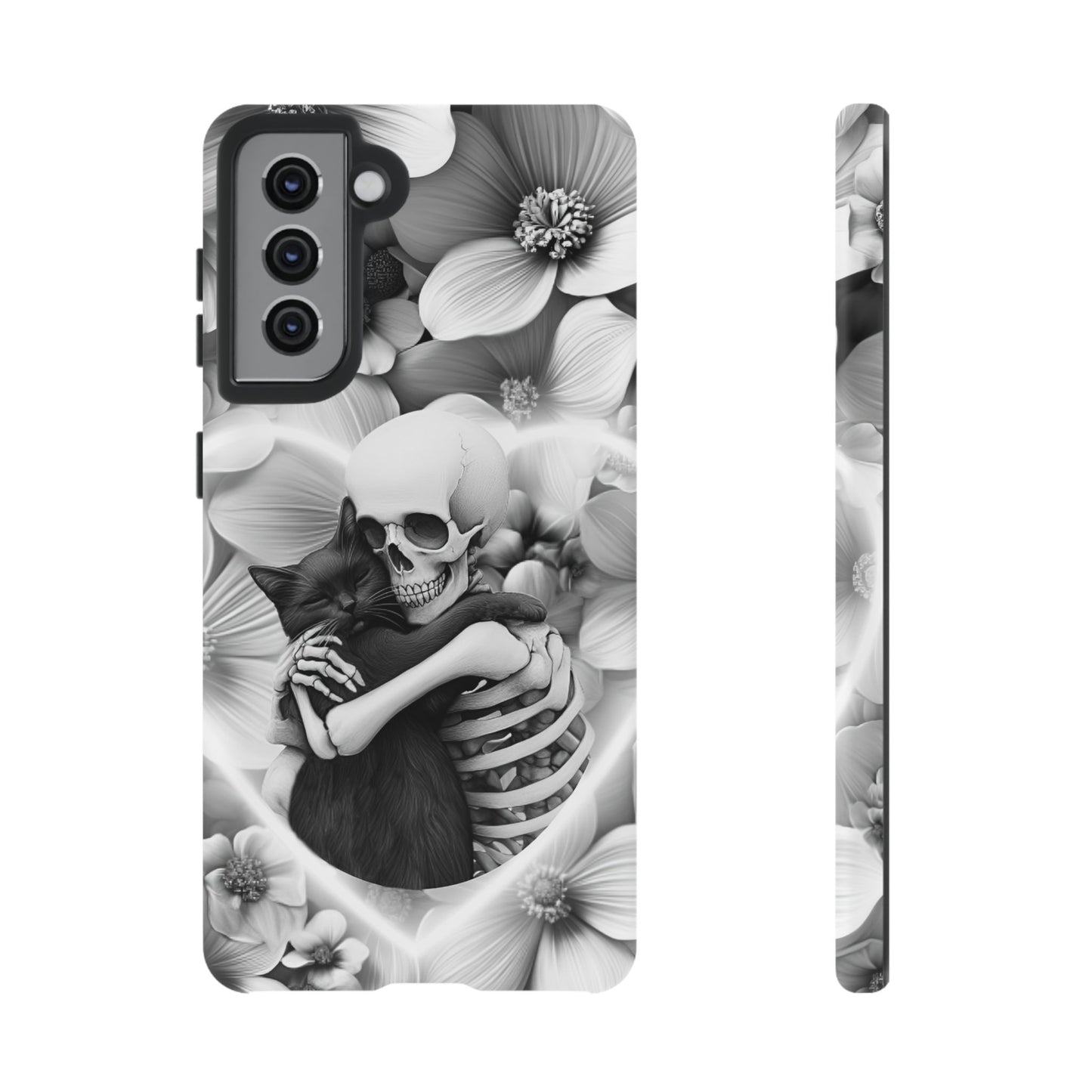 Skeleton & Black Cat Phone Case - Aesthetic Cat Lover Phone Cases- iPhone 16 15 14 13 12 11, Samsung Galaxy & Google Pixel Phone Covers