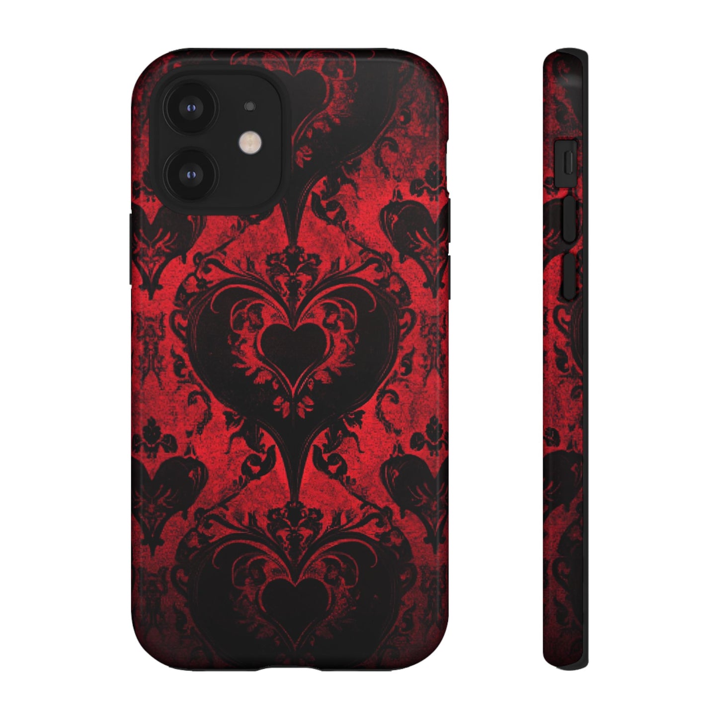 Gothic Dark Romance Phone Case - Black Hearts Phone Cover for iPhone 16 15 14 13 12 11, Samsung Galaxy & Google Pixel