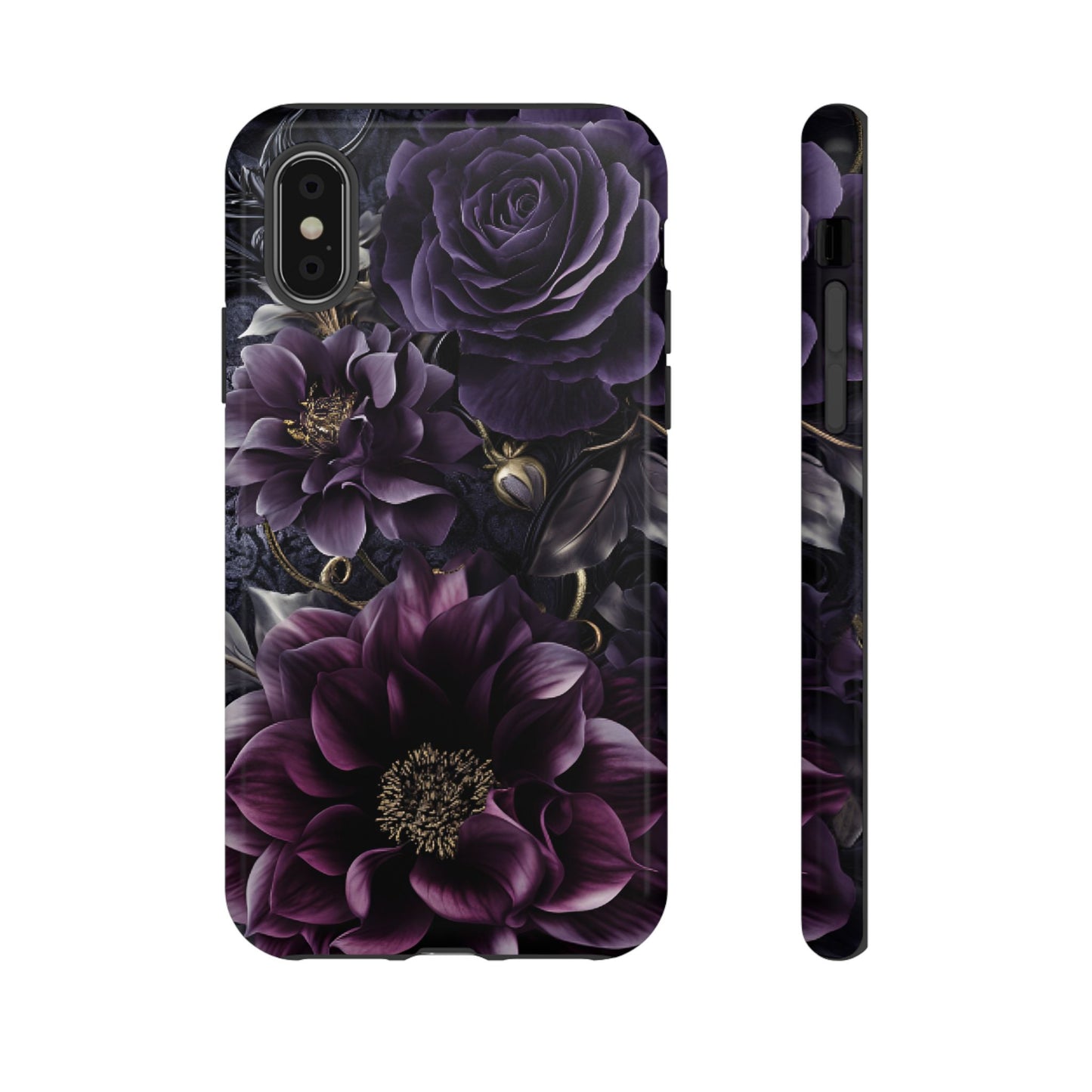 Gothic Dark Floral Phone Case - Aesthetic Purple and Gold Flowers - iPhone 16 15 14 13 12 11, Samsung Galaxy & Google Pixel Phone Covers - Boo and Bewear