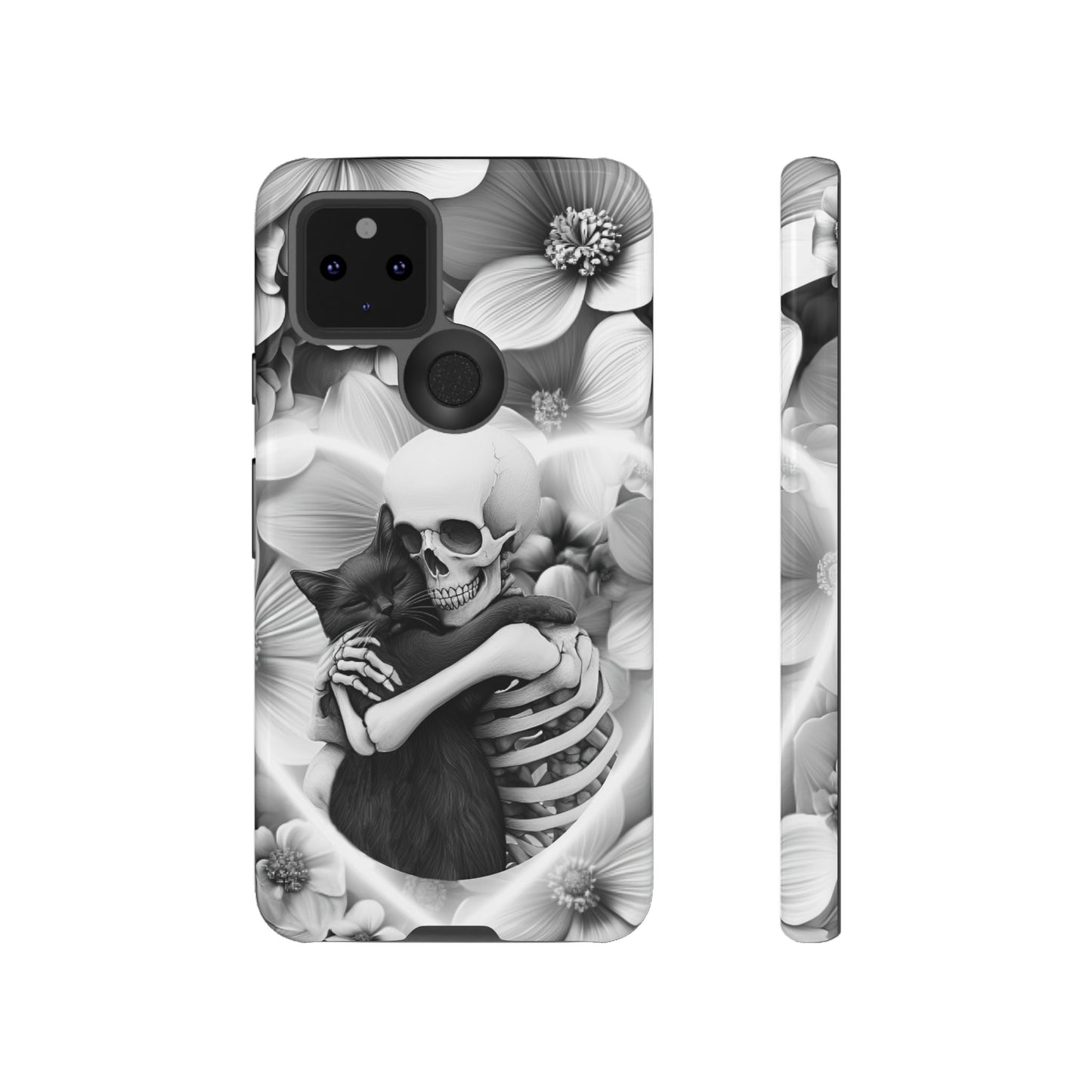 Skeleton & Black Cat Phone Case - Aesthetic Cat Lover Phone Cases for iPhone 16 15 14 13 12 11, Samsung Galaxy & Google Pixel