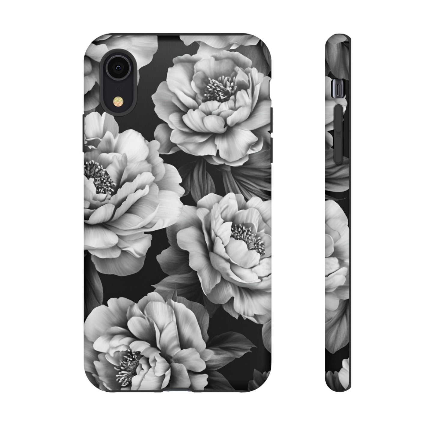 Black and White Peony Flower Phone Case - Aesthetic Dark Floral Phone Cases - iPhone 16 15 14 13 12 11, Samsung Galaxy & Google Pixel Phone Covers - Boo and Bewear