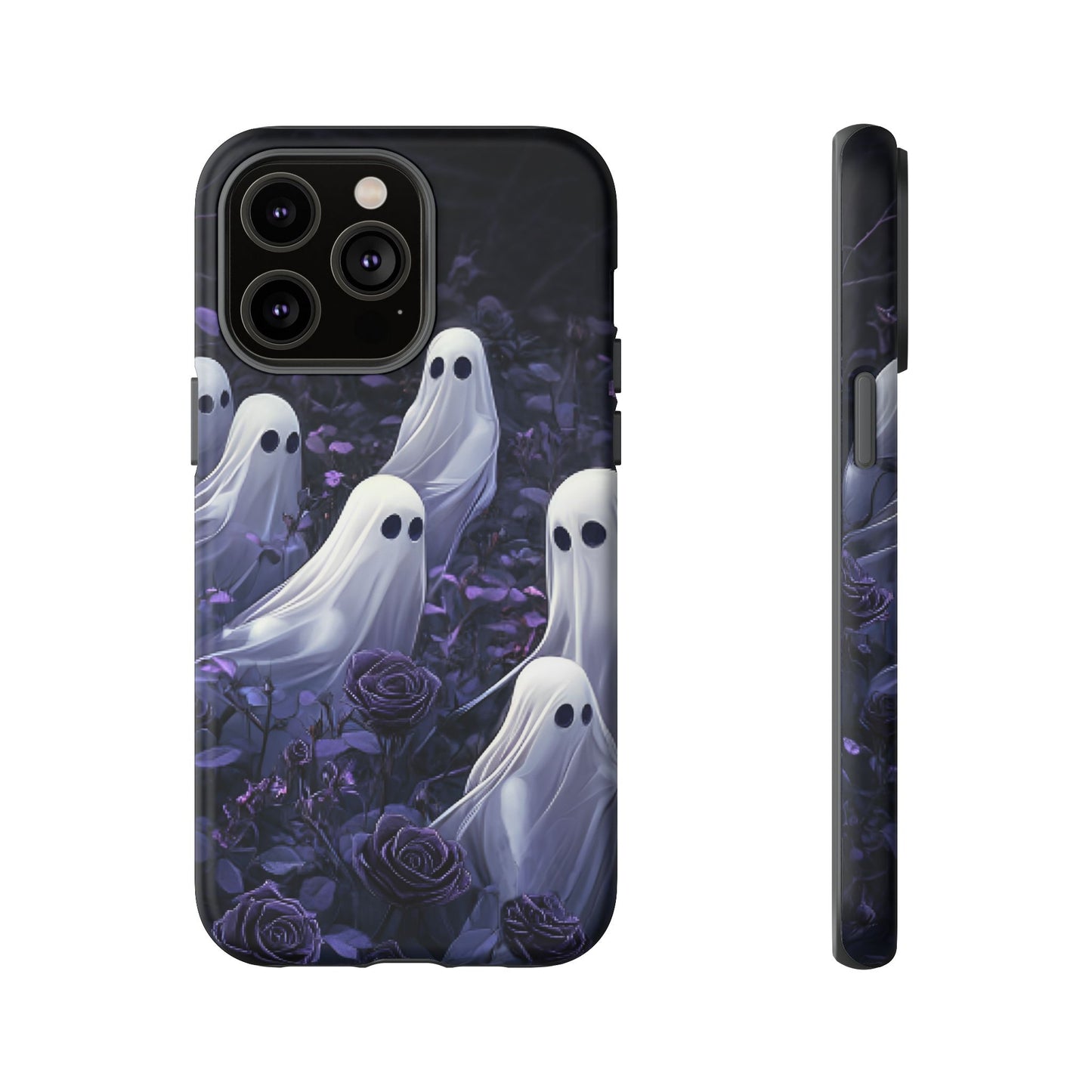 Halloween Phone Case - Ghosts in Purple Rose Garden - iPhone 16 15 14 13 12 11, Samsung Galaxy & Google Pixel Phone Covers