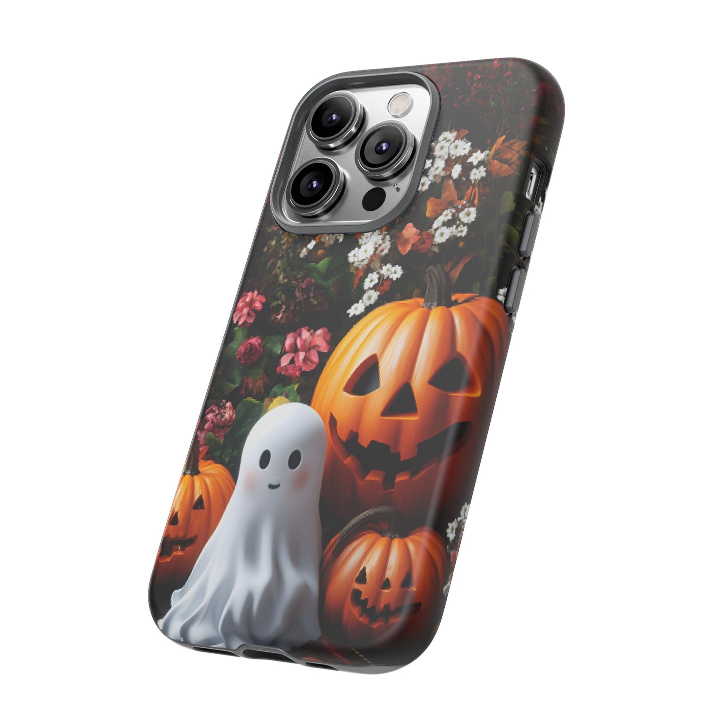 Halloween Phone Case with Cute Ghost and Pumpkins for iPhone 16 15 14 13 12 11, Samsung Galaxy & Google Pixel