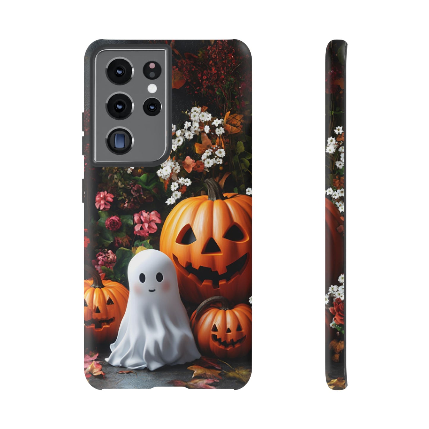 Halloween Phone Case with Cute Ghost and Pumpkins - iPhone 16 15 14 13 12 11, Samsung Galaxy & Google Pixel Phone Covers