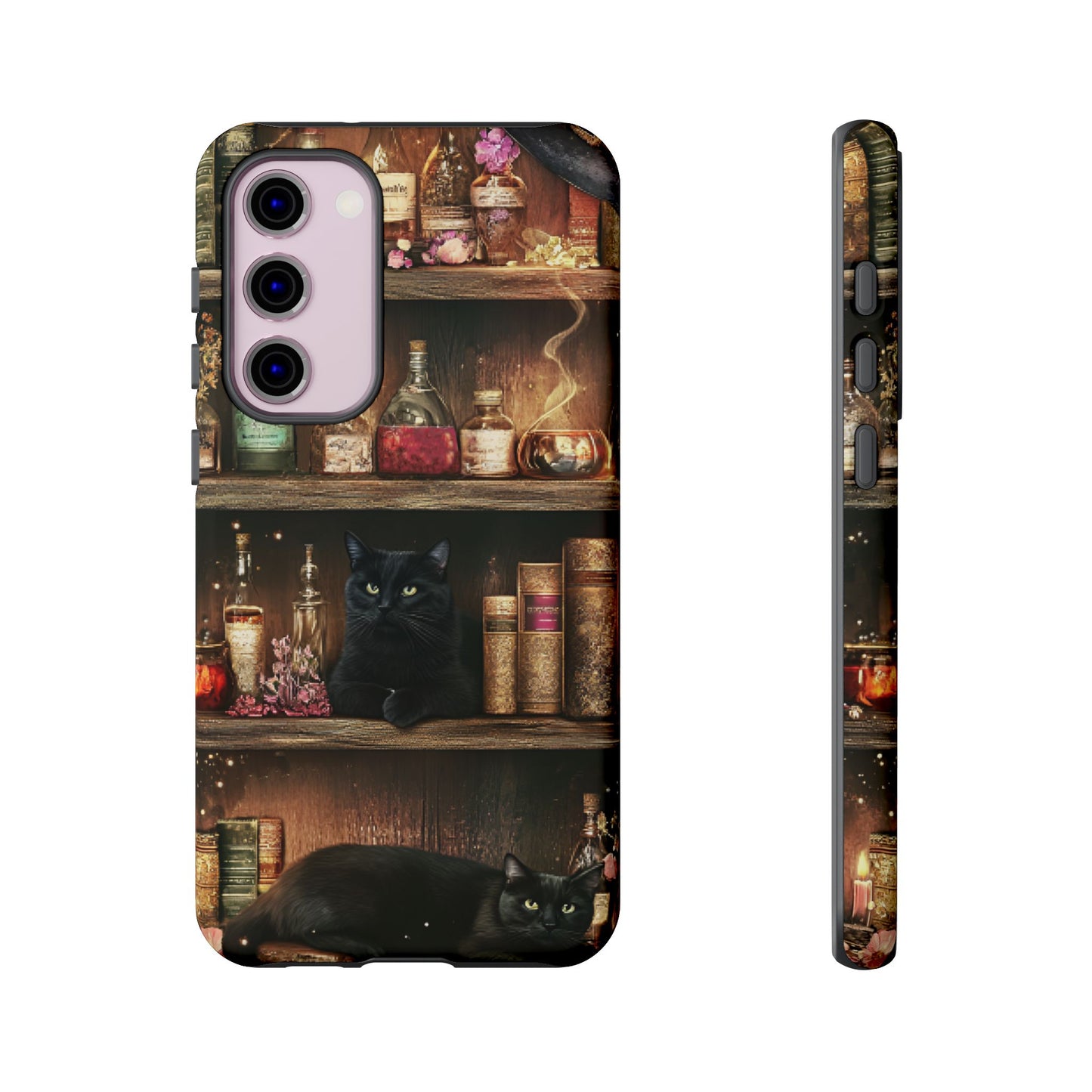 Witch Bookshelf Phone Case - Witchy Books Potions and Black Cats for iPhone 16 15 14 13 12 11, Samsung Galaxy & Google Pixel