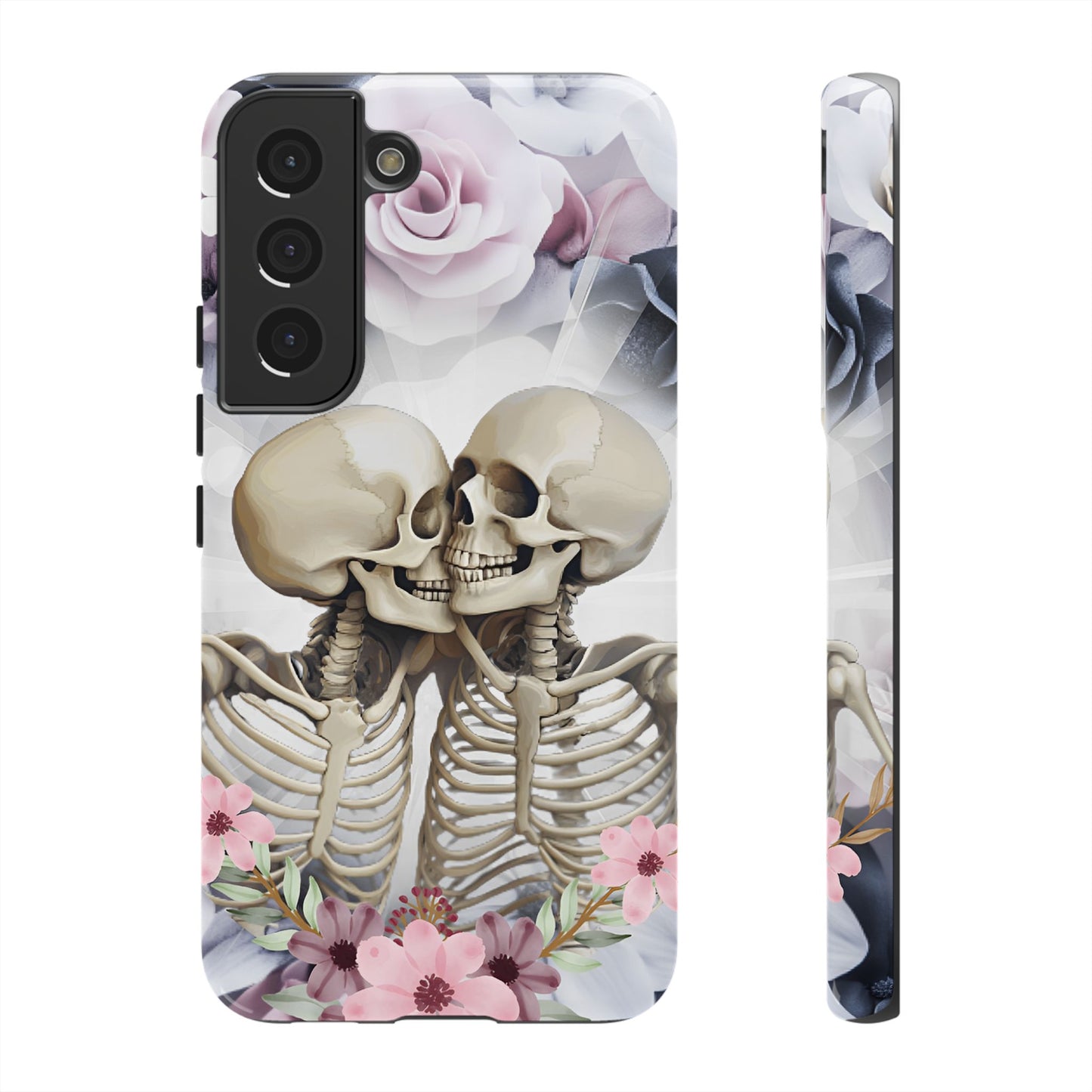 Skeleton Couple Phone Case - Floral Love Halloween Phone Cases for iPhone 16 15 14 13 12 11, Samsung Galaxy & Google Pixel