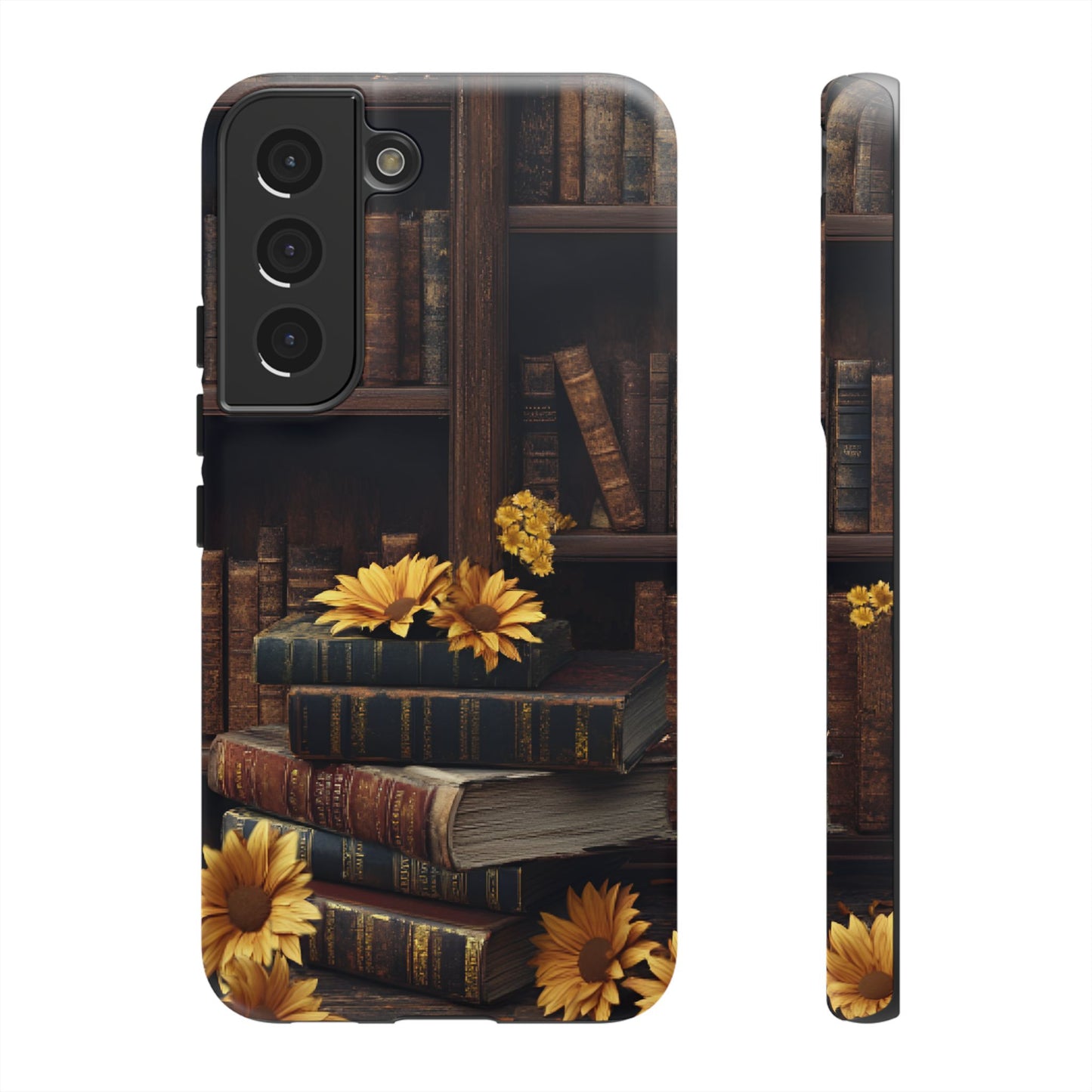 Vintage Books and Sunflowers Phone Case - Dark Academia Library Phone Cases - iPhone 16 15 14 13 12 11, Samsung Galaxy & Google Pixel Phone Covers